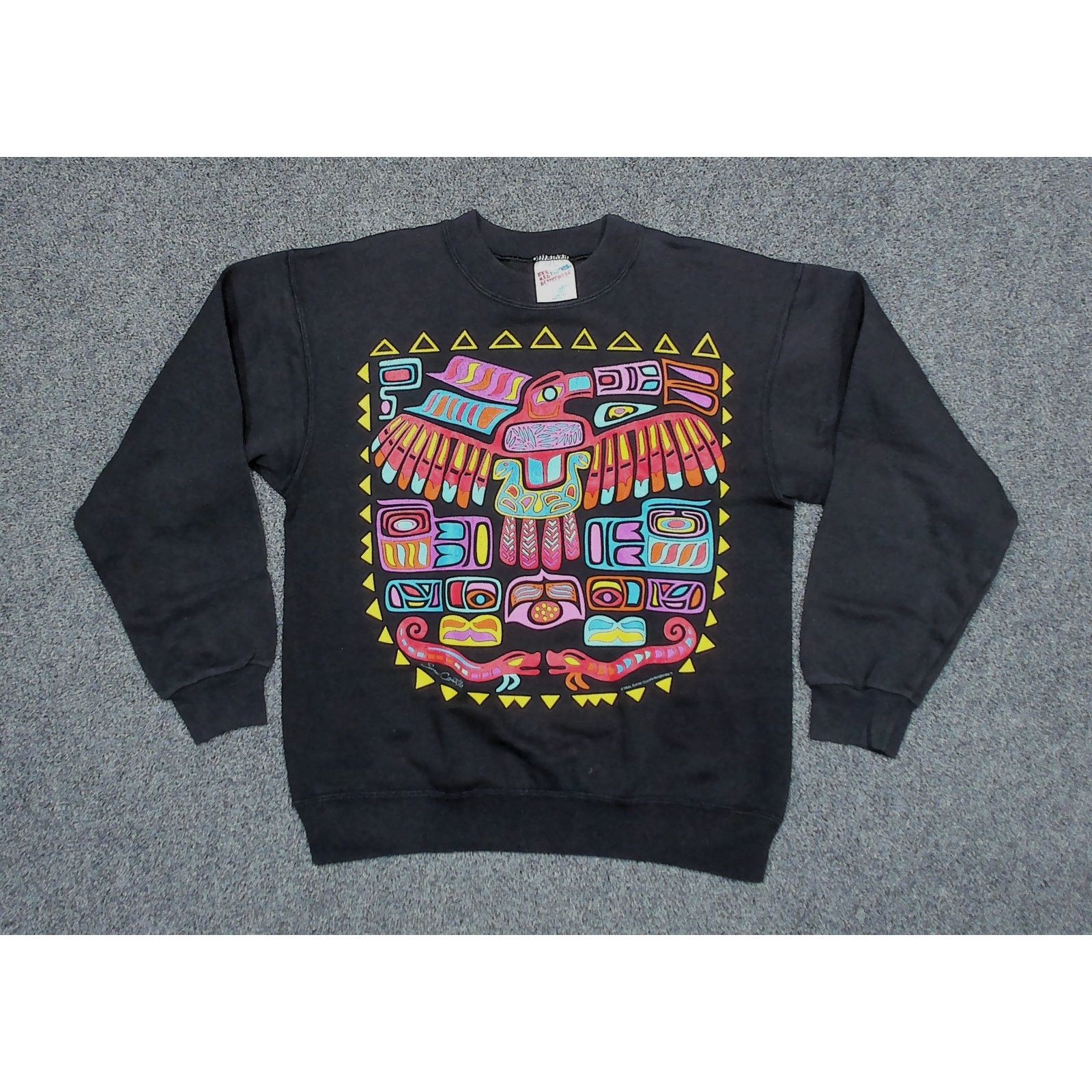 Hanes Hanes VTG 1991 Neon Geometric Thunderbird Sweatshirt USA Size US M / EU 48-50 / 2 - 3 Thumbnail