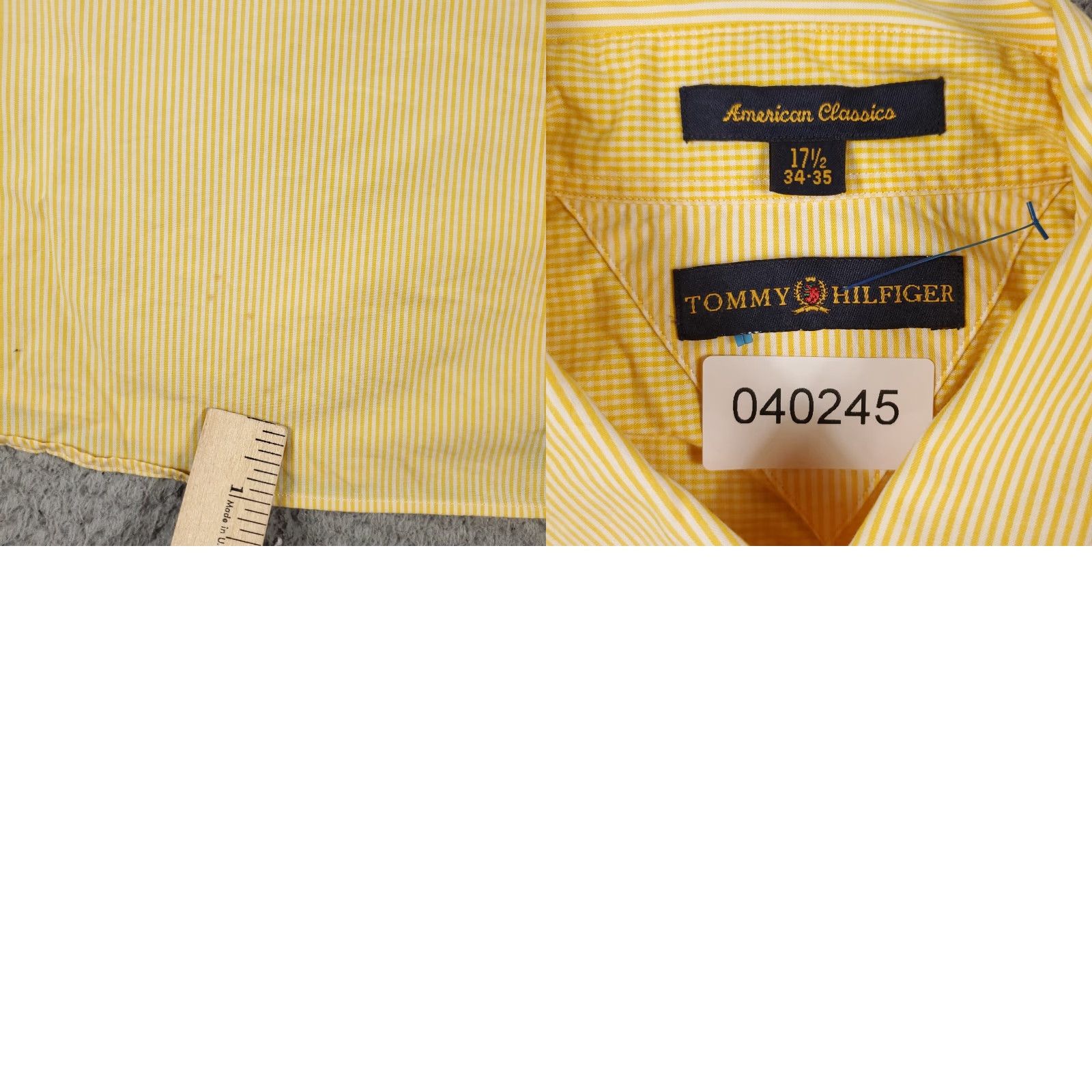 Tommy Hilfiger VINTAGE Tommy Hilfiger Dress Shirt Mens 17.5 Yellow Striped Button Up Long Sleeve Adult Regular 100% Cotton Modern Classic Mens Size 46R - 8 Thumbnail