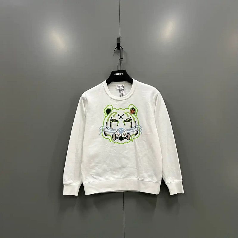 Kenzo KENZO White Cotton Embroidered Long Sleeve Sweatshirt 0089 Size S / US 4 / IT 40 - 1 Thumbnail