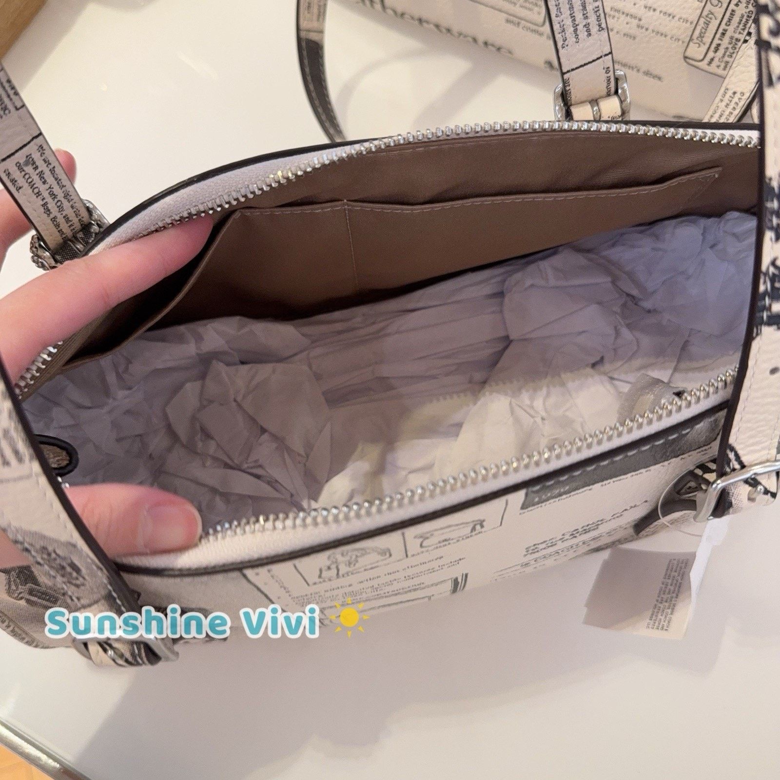 Coach NWT Coach Asher Shoulder Bag Newspaper Print CDC11 Chalk Size ONE SIZE - 7 Thumbnail