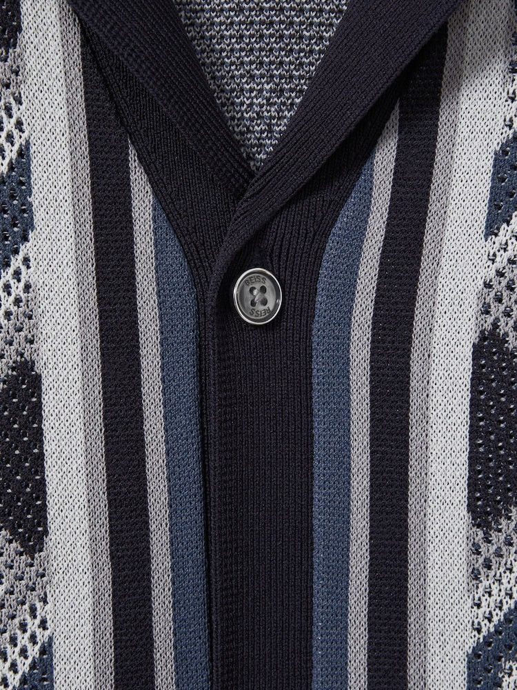 Reiss Reiss Knitted Cuban Collar Shirt in Navy Multi M pullover Size US M / EU 48-50 / 2 - 5 Thumbnail