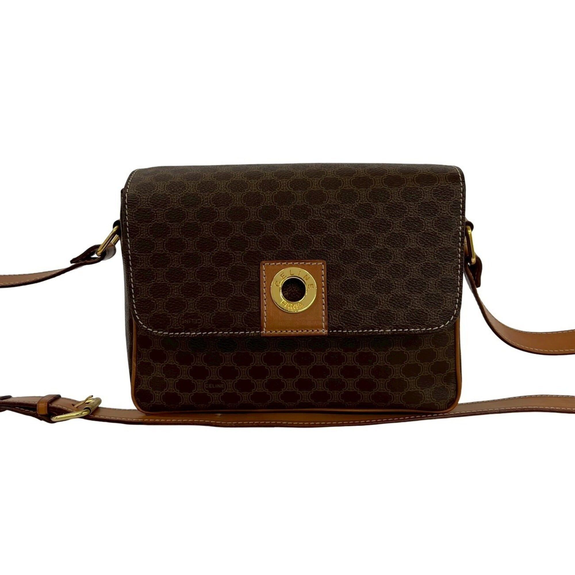 Celine CELINE Macadam Blazon Triomphe Pattern Leather Shoulder Bag with Circle Logo Hardware, Brown, 28447 Size ONE SIZE - 1 Thumbnail