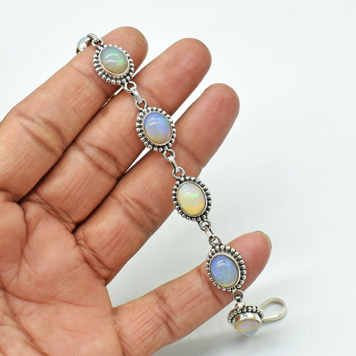 Handmade Natural Ethiopian Opal Gemstone Bracelet, AA Opal Bracelet Size ONE SIZE - 6 Thumbnail