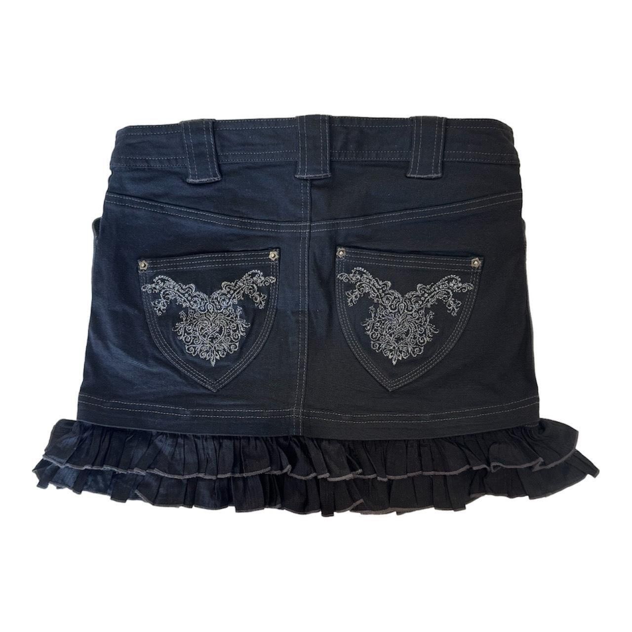 Japanese Brand × Seditionaries Algonquins black denim frilled mini skirt with embroidery Size 29" - 3 Thumbnail