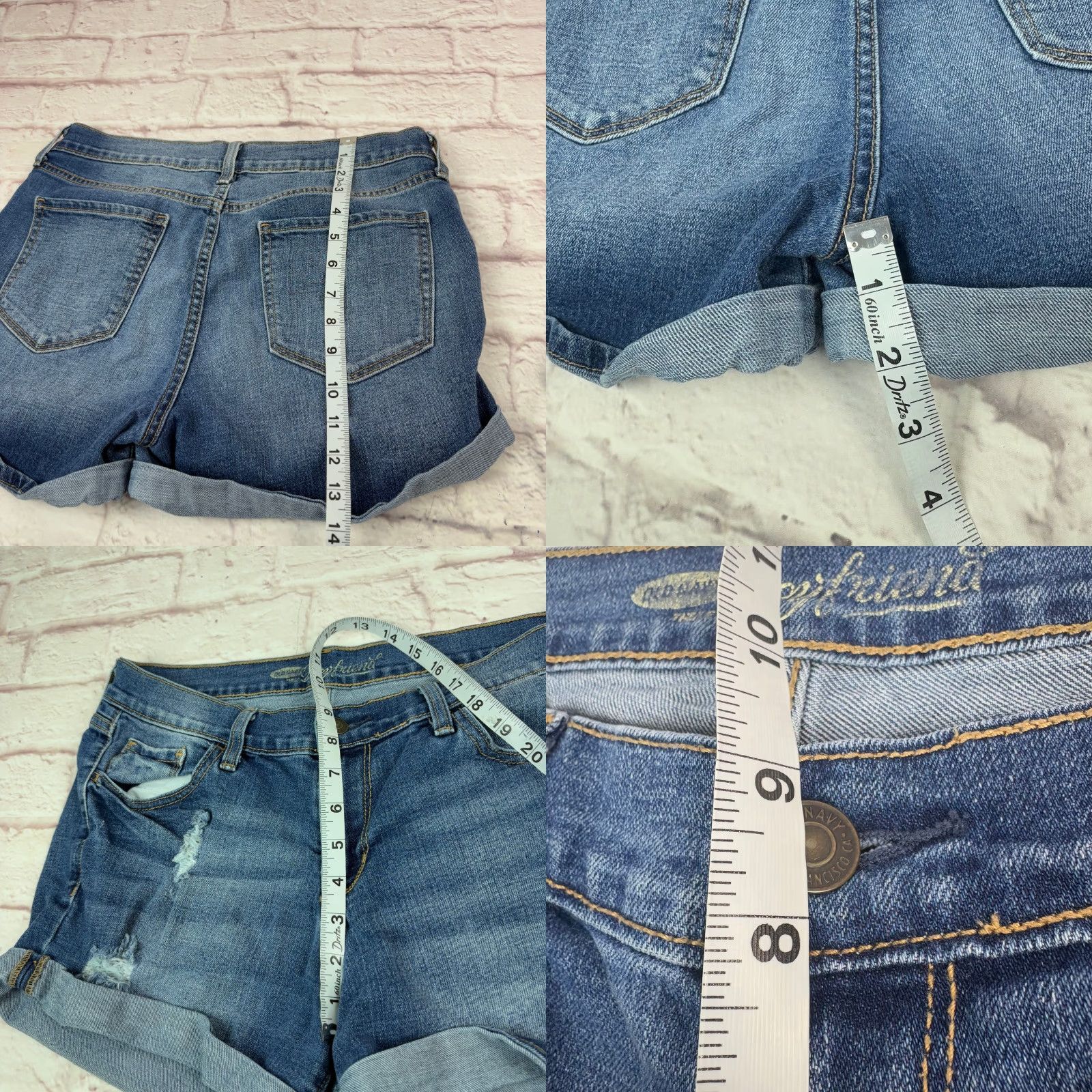 Old Navy Old Navy Boyfriend Shorts Womens 8 Blue Denim Distressed Rolled Cuff Casual Shorts Size 30" / US 8 / IT 44 - 8 Thumbnail