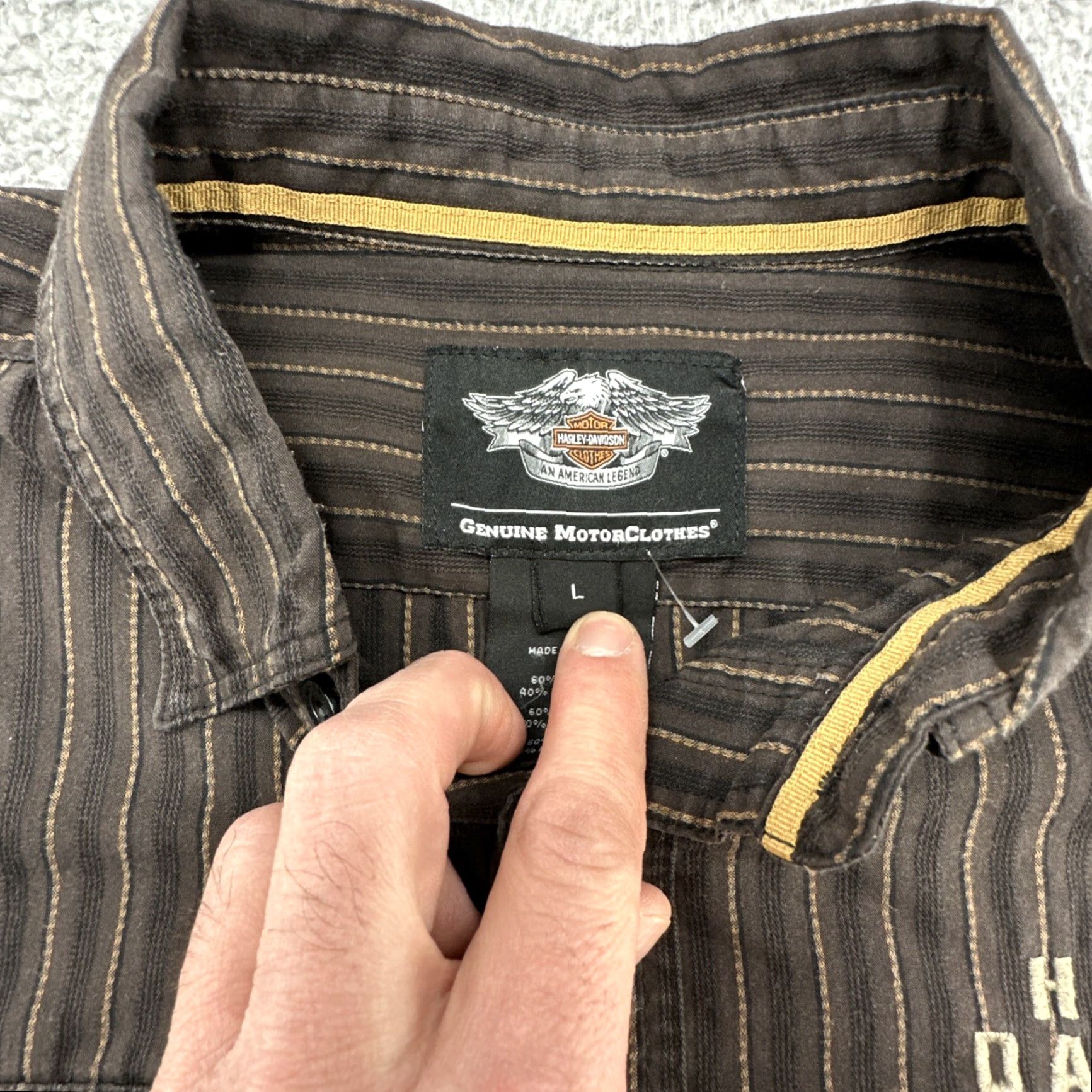 Harley Davidson Harley-Davidson Shirt Mens Large Pinstriped Cotton Long Sleeve Button Up Nice Size US L / EU 52-54 / 3 - 4 Thumbnail