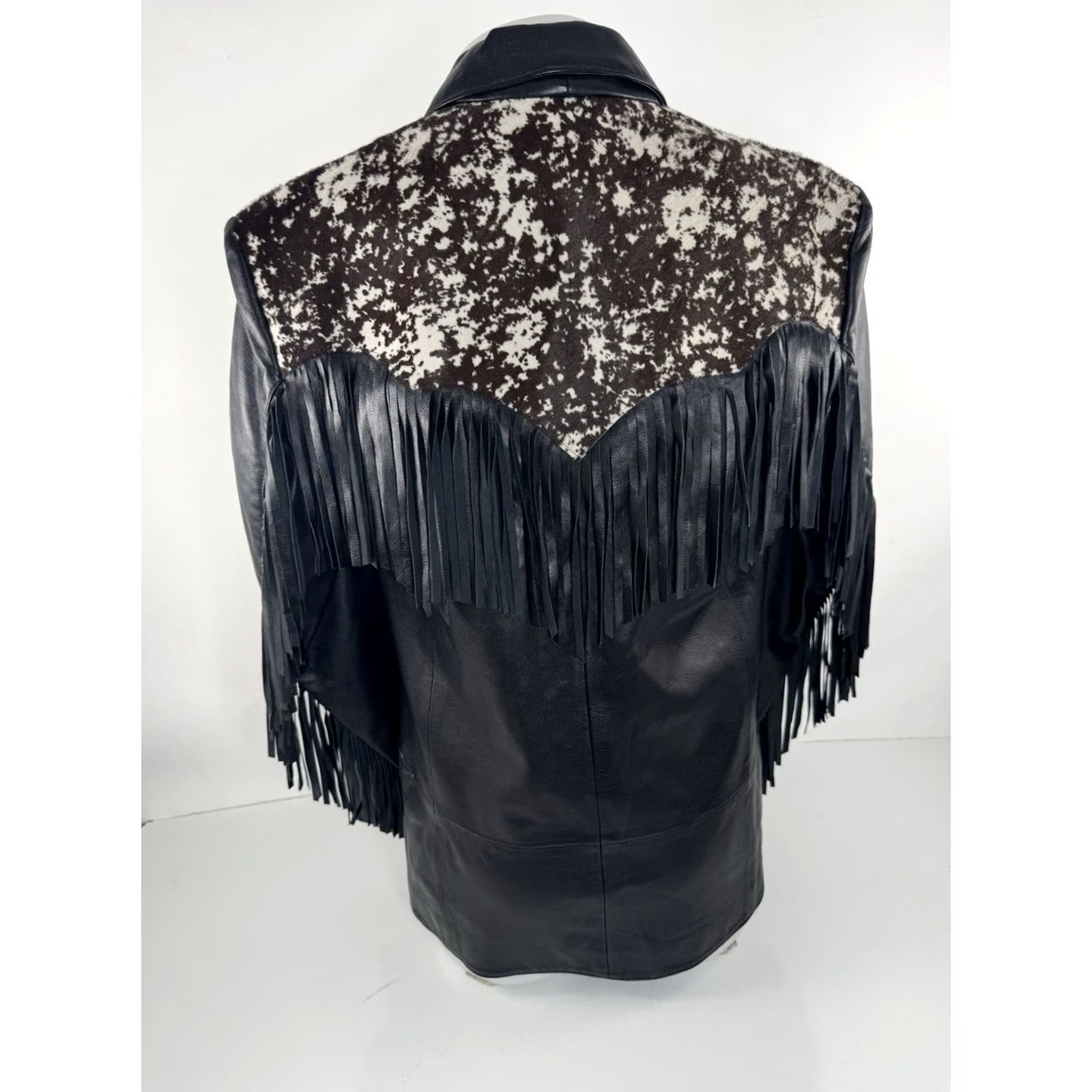 Vintage MICHAEL HOBAN Fringe LEATHER Western Cowhide 40 Blazer Jacket - EXCELLENT Size 40R - 5 Thumbnail