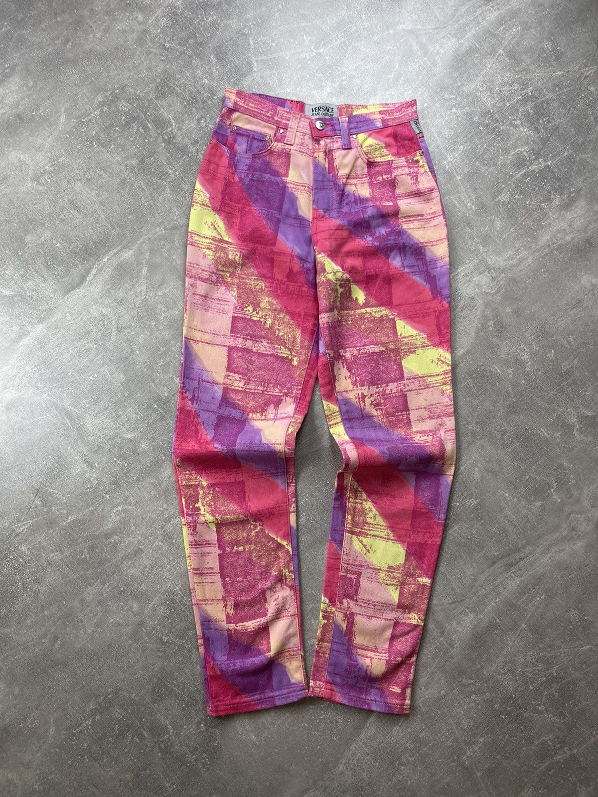 Versace Jeans Couture × Vintage Vintage Versace Jeans Couture 90s Abstract Print Denim Pants Size 29" - 7 Thumbnail