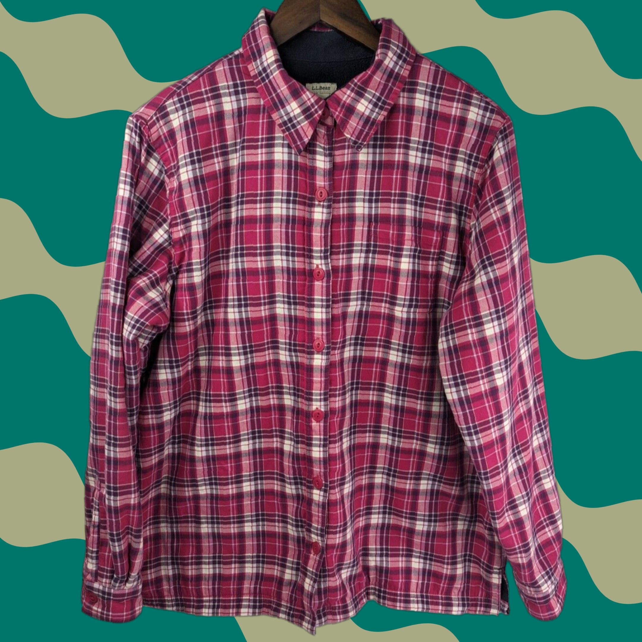 Vintage **L.L. Bean Women's Large Pink Plaid Flannel Shacket** User: L.L. Bean Women's Large Pink Plaid Flannel Shacket Size L / US 10 / IT 46 - 1 Thumbnail