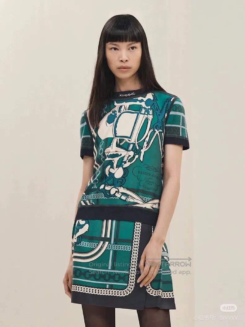 Hermes Green printed skirt