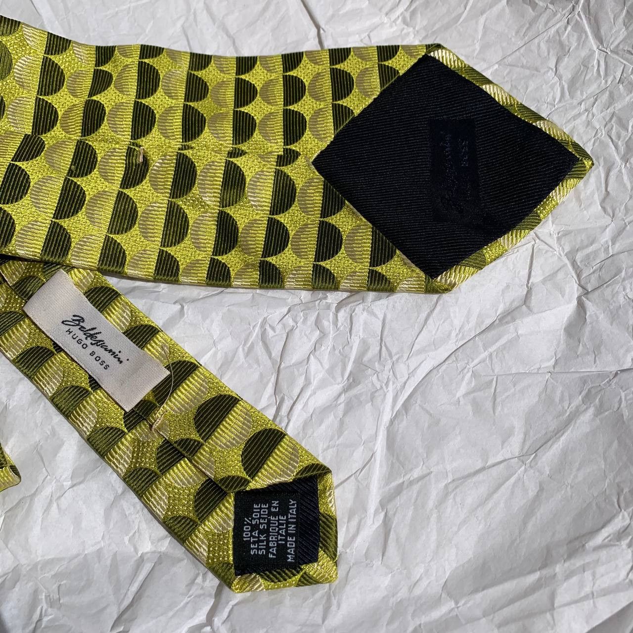 Baldessarini × Hugo Boss × Vintage Baldessarini Hugo Boss vintage yellow-green silken tie Size ONE SIZE - 4 Thumbnail