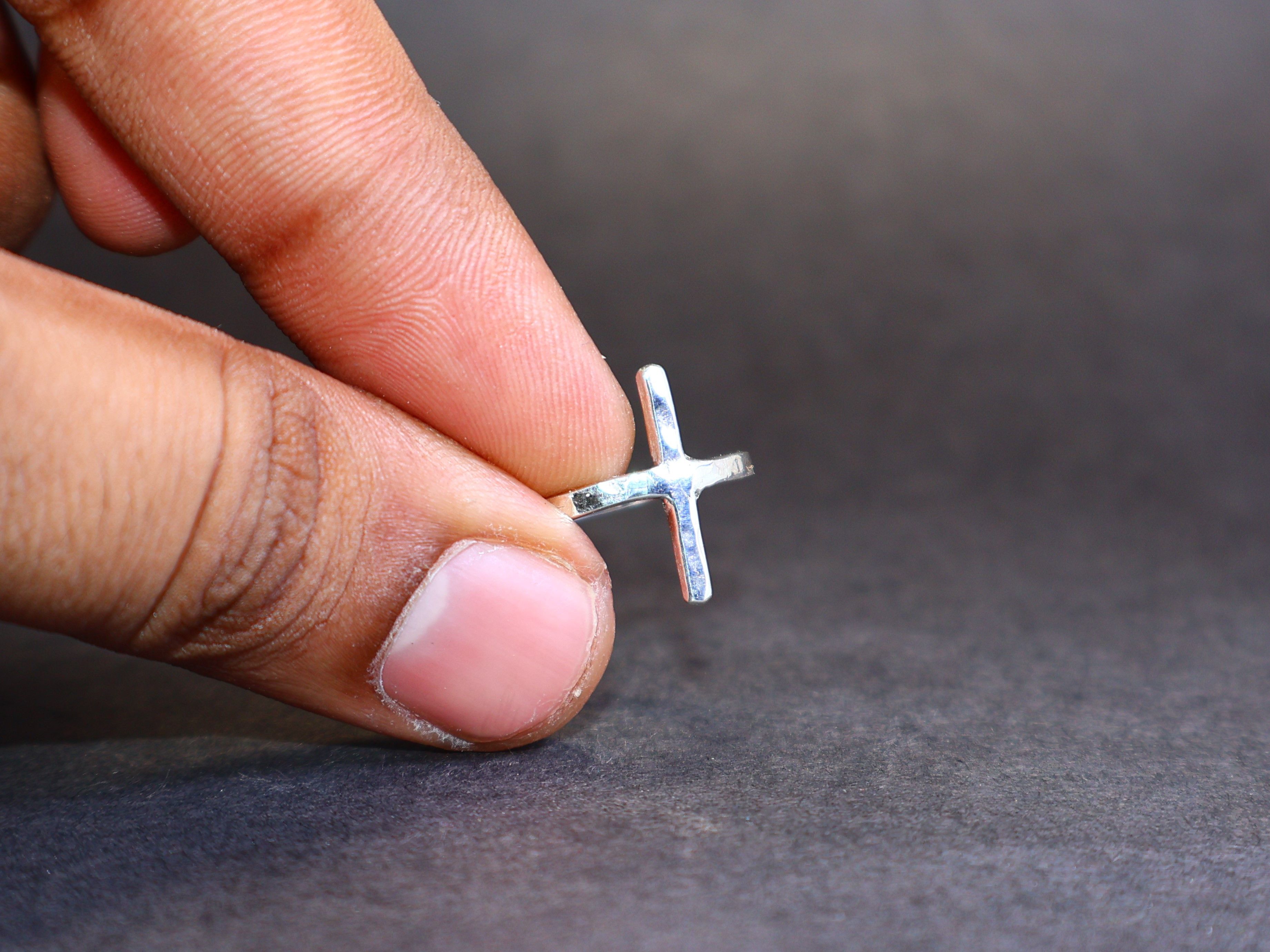 Handmade Cross Ring, 925 Sterling Silver Ring, Handmade Women Ring, Size ONE SIZE - 2 Thumbnail