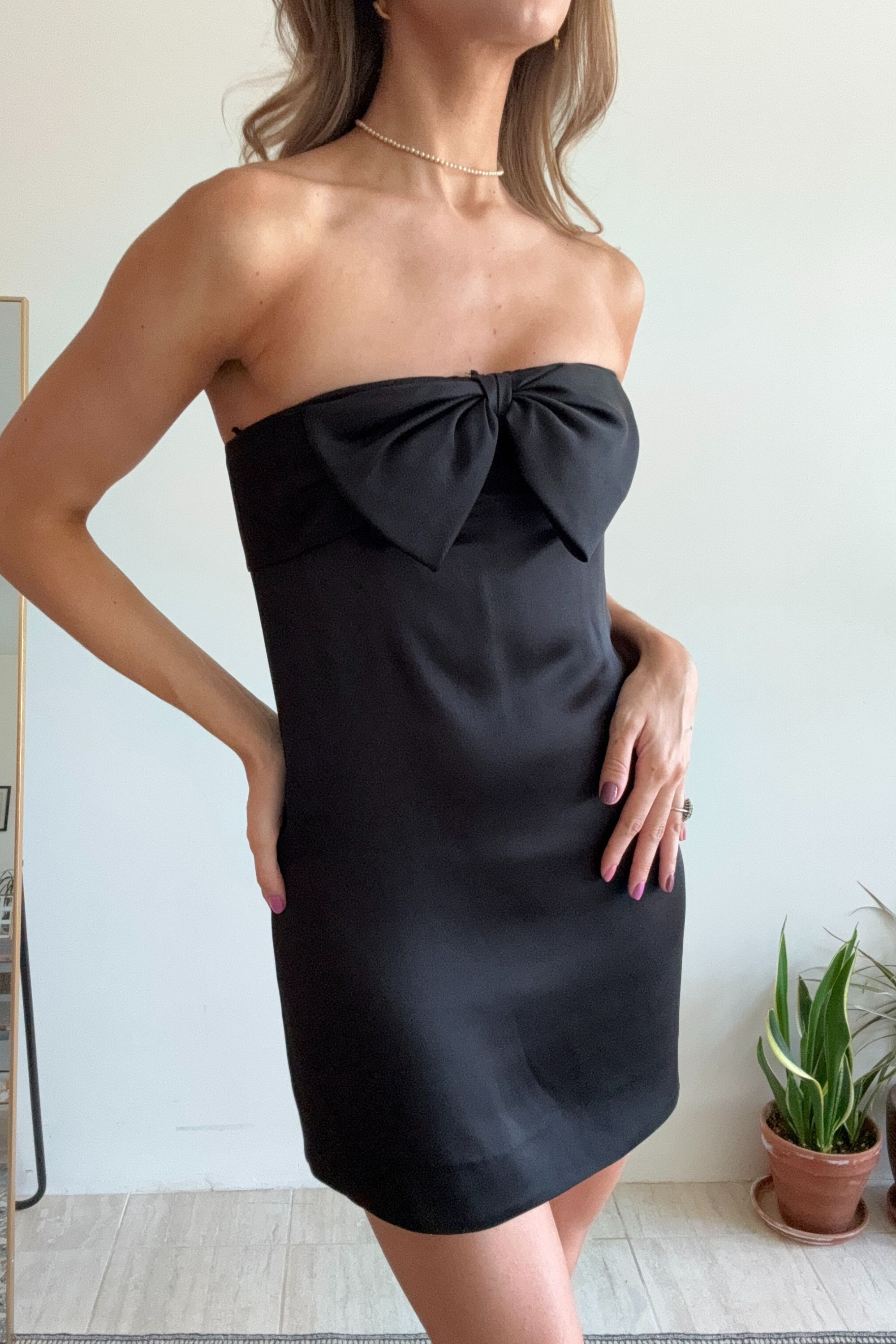 Saint Laurent Strapless Little Black Mini Dress with Bow