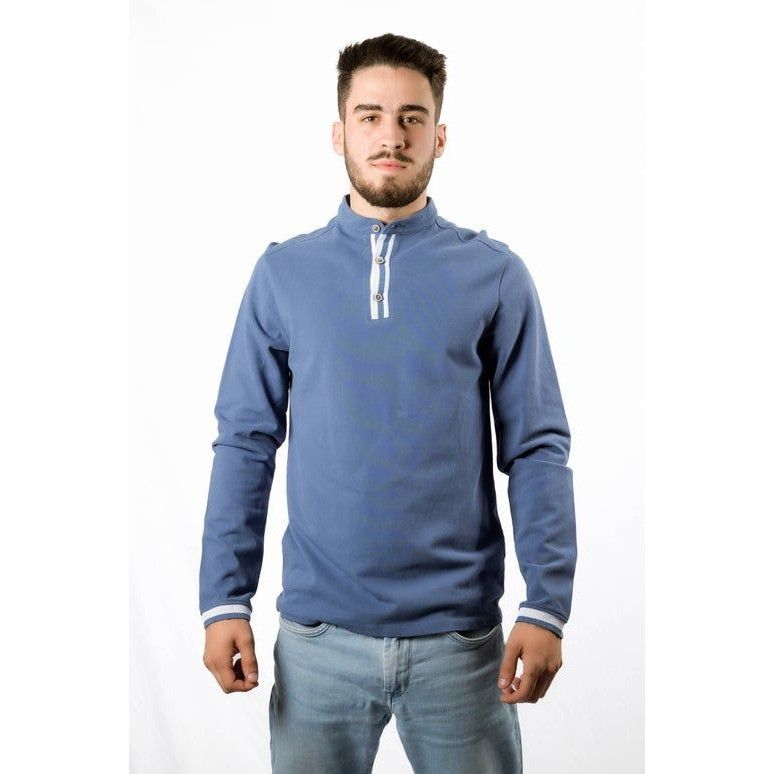 Other Mens Blue Long Sleeve Pullover With Button Neck & Striped Cu Size US L / EU 52-54 / 3 - 1 Thumbnail