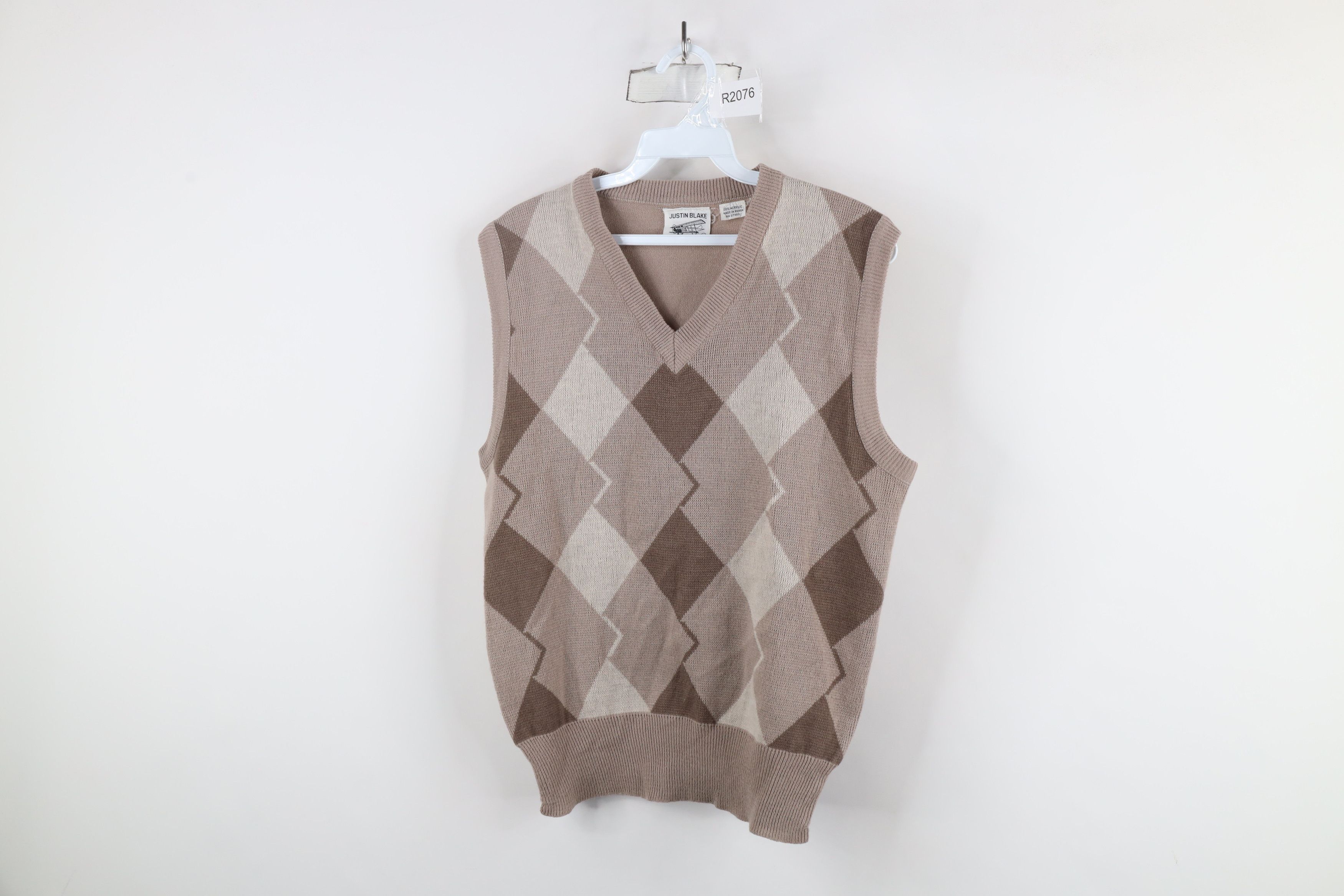 Vintage 90s Streetwear Argyle Ribbed Knit Sweater Vest Beige
