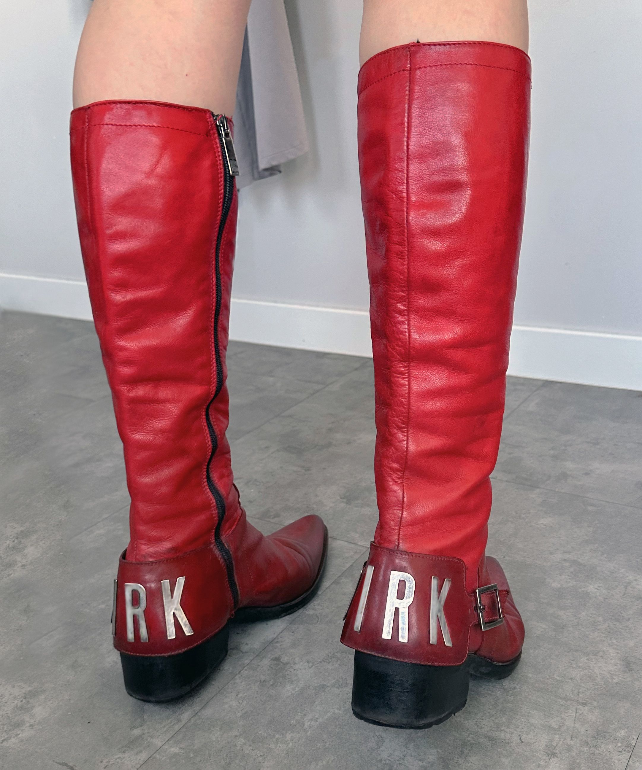 Dirk Bikkembergs Boots Metal Logo Tall Shoes Red 90s Zip