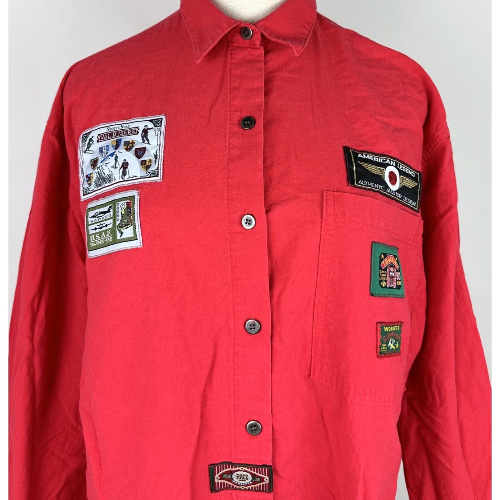 Vintage VINTAGE Casey & Max Womens Button-Up Shirt M Red 90s Retro Bohemian Army Grunge Casual Shirt Womens Medium Red Vintage Size M / US 6-8 / IT 42-44 - 2 Thumbnail