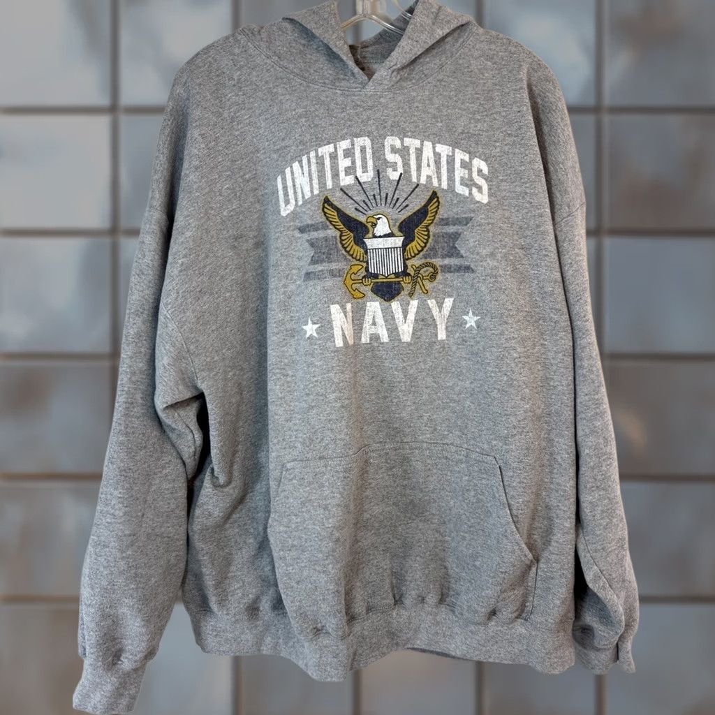 Gildan US Navy Hoodie Men’s 2XL Gray Gildan Military Graphic Print Pullover Long Sleeve Size US XXL / EU 58 / 5 - 1 Thumbnail