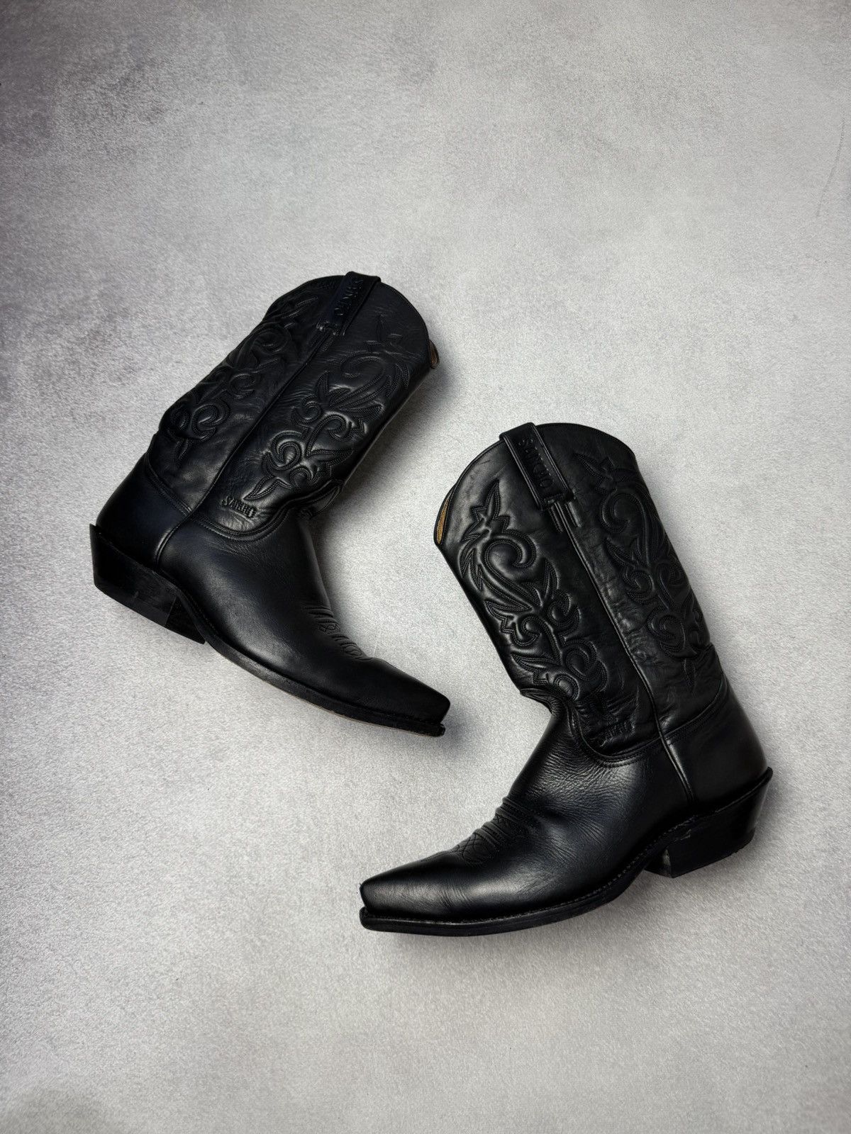 Vintage Sancho Western Cowboy Boots Black Leather US95