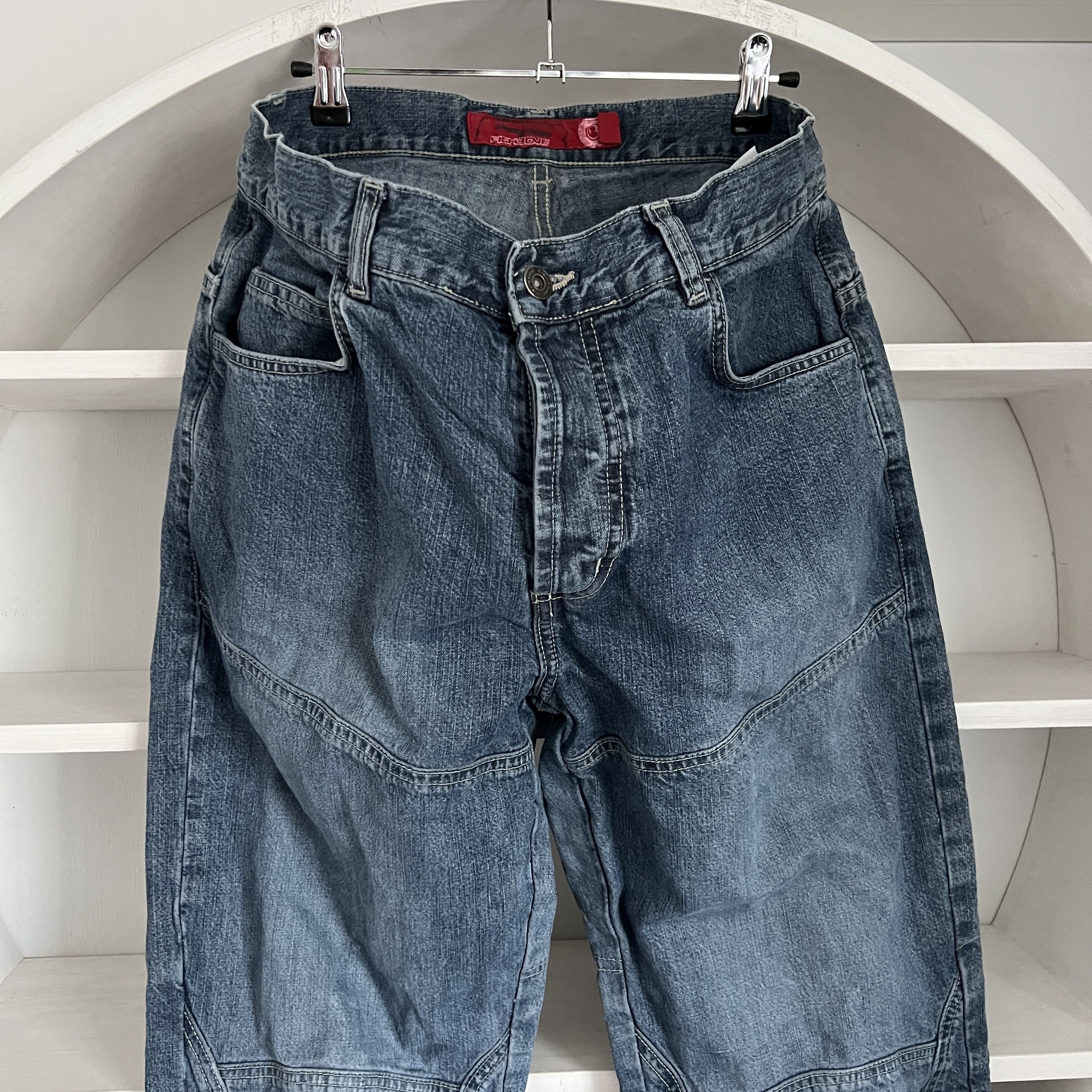 Other FISHBONE Vintage Stone Used Moto Wide Blue Jeans Size L Size US 32 / EU 48 - 4 Thumbnail