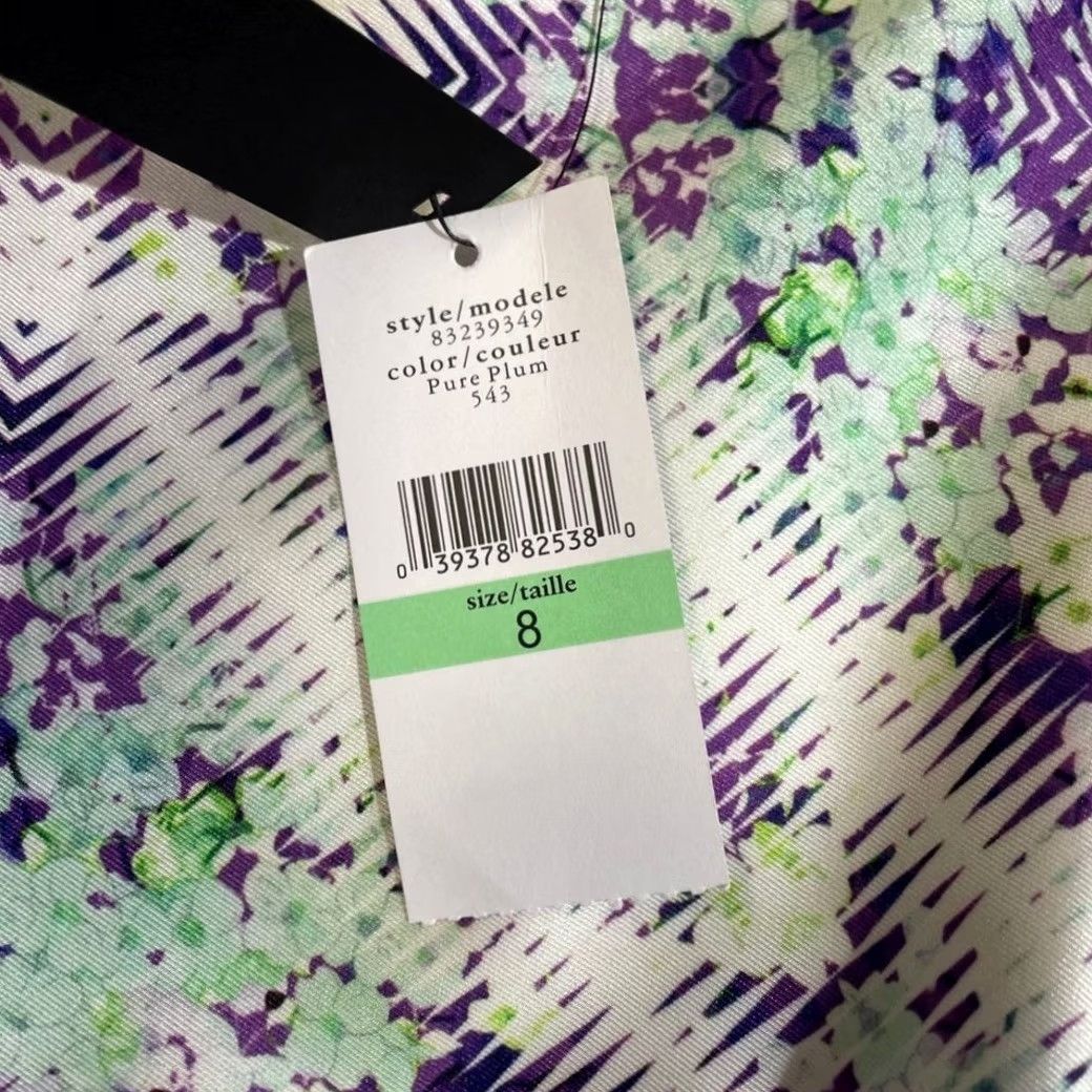 Vintage Cynthia Steffe Sleeveless Bodycon Dress Size 8 Purple Floral Geometric Print NWT Size M / US 6-8 / IT 42-44 - 3 Thumbnail