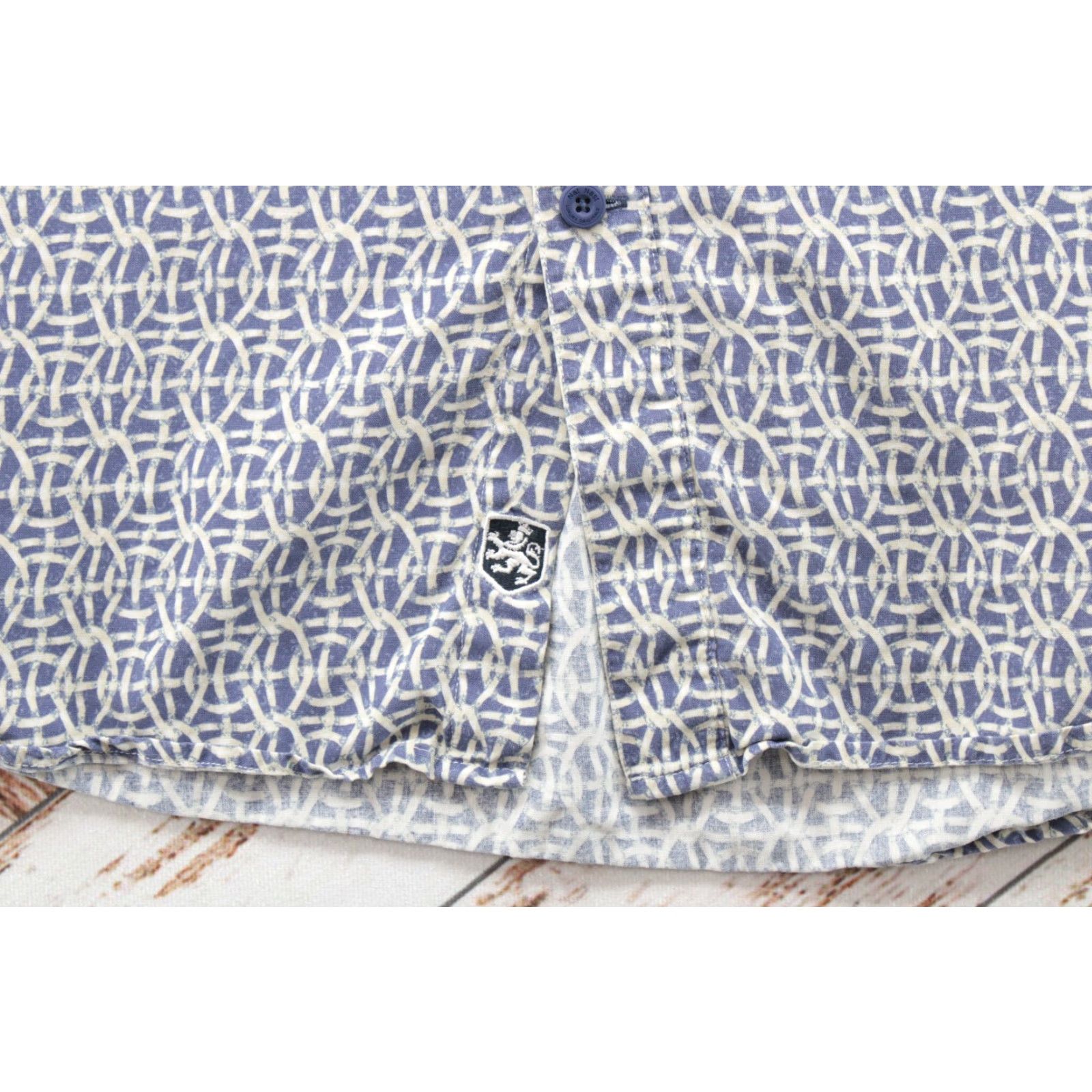 Nat Nast Nat Nast Shirt Men's Large Blue Chain mail print Silk Hawaiian Allover Print Mens Size US L / EU 52-54 / 3 - 4 Thumbnail