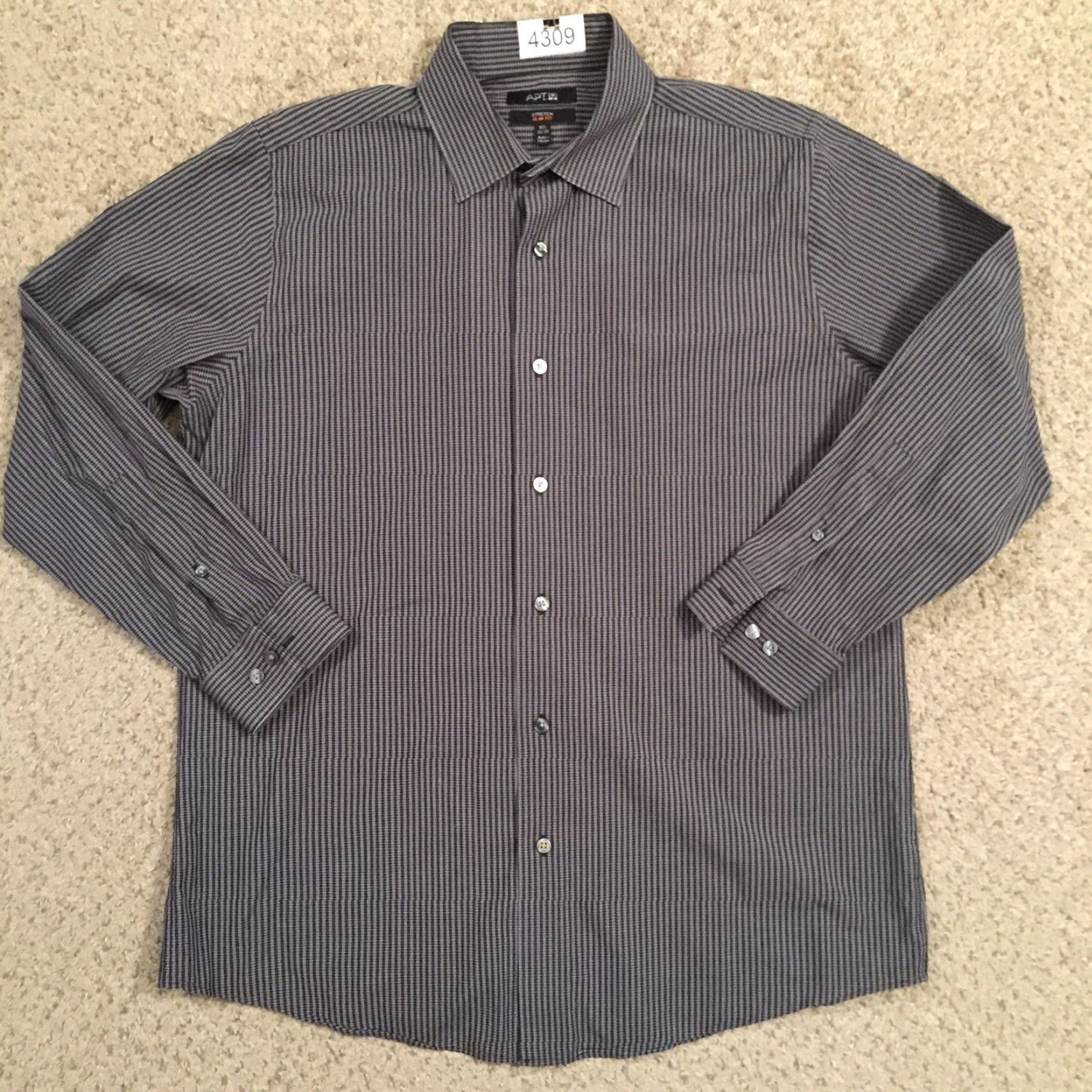 Apt. 9 Apt 9 Shirt Mens 16.5 Slim Fit Gray Plaid Button-Up Long Sleeve Size US XL / EU 56 / 4 - 2 Thumbnail