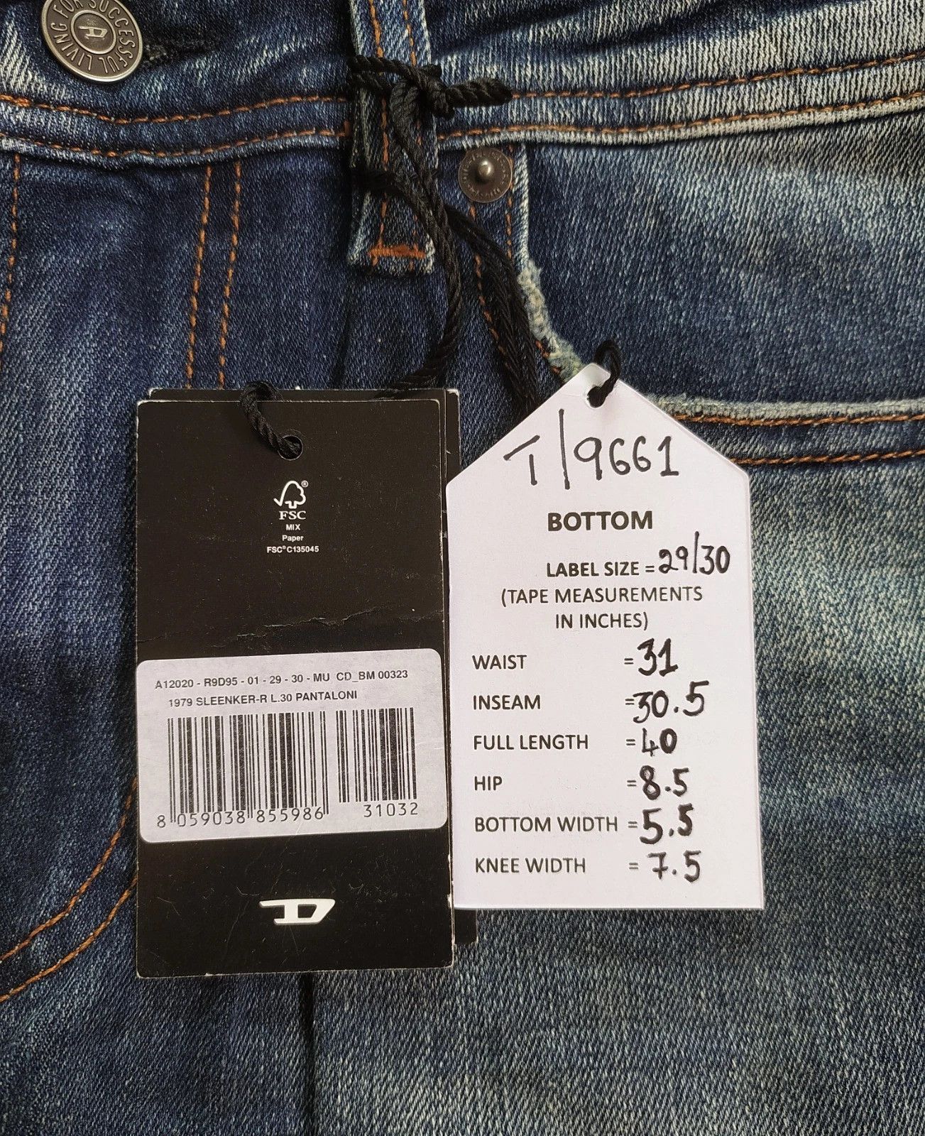 Diesel Diesel 1979 SLEENKER-R L.30 MENS JEANS T/9661 Size US 29 - 6 Thumbnail