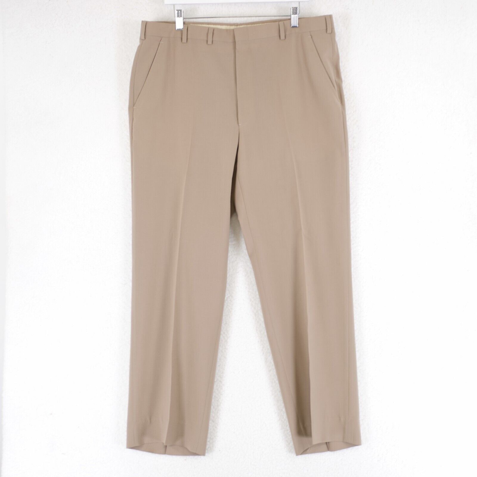 Hart Schaffner Marx Hart Schaffner Marx Tan Wool Flat Front Mid Rise Dress Pants Size 38R - 1 Thumbnail