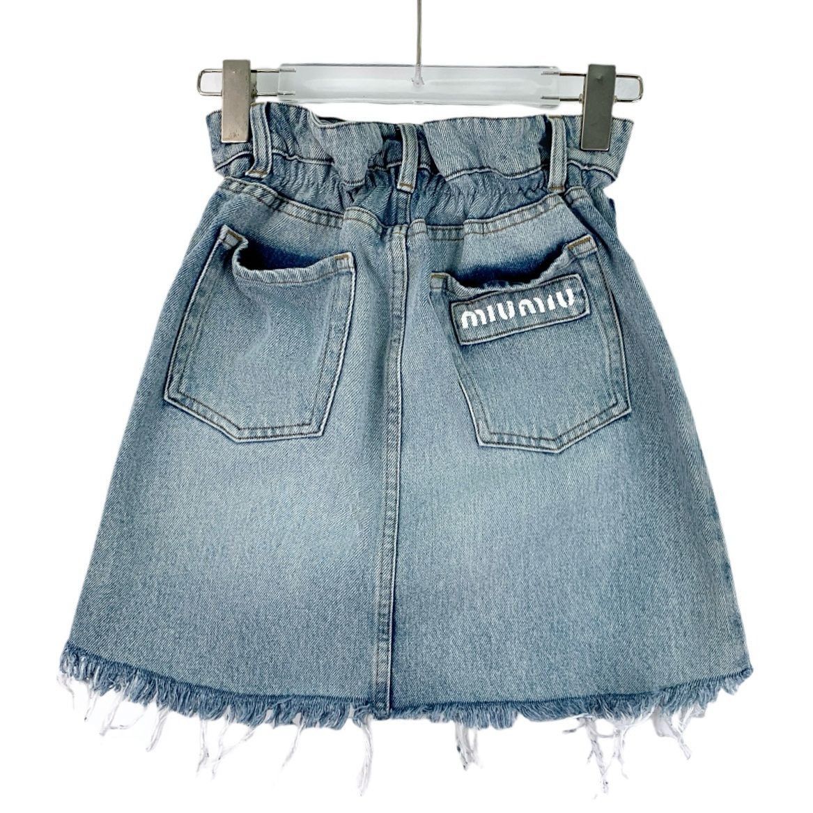 Miu Miu Miu Miu Blue Denim Skirt With Frayed Hem & Logo Pocket Size Size 25" / US 0 / IT 36 - 8 Thumbnail