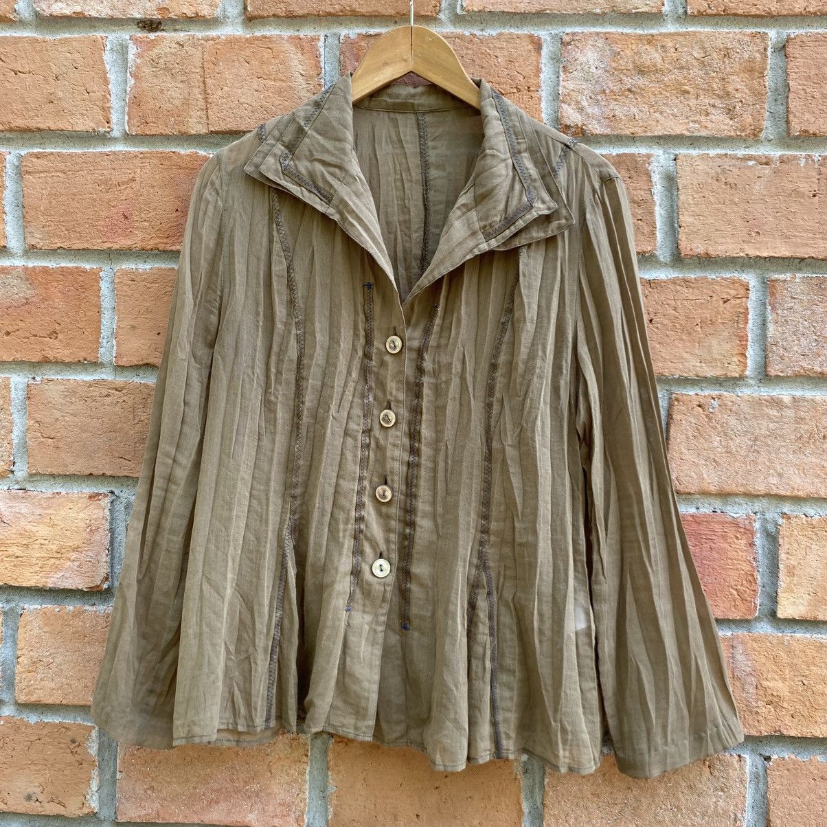 Japanese Brand Hiroko BIS Camel Beige Crinkle Button-Up Blouse Size L / US 10 / IT 46 - 1 Thumbnail