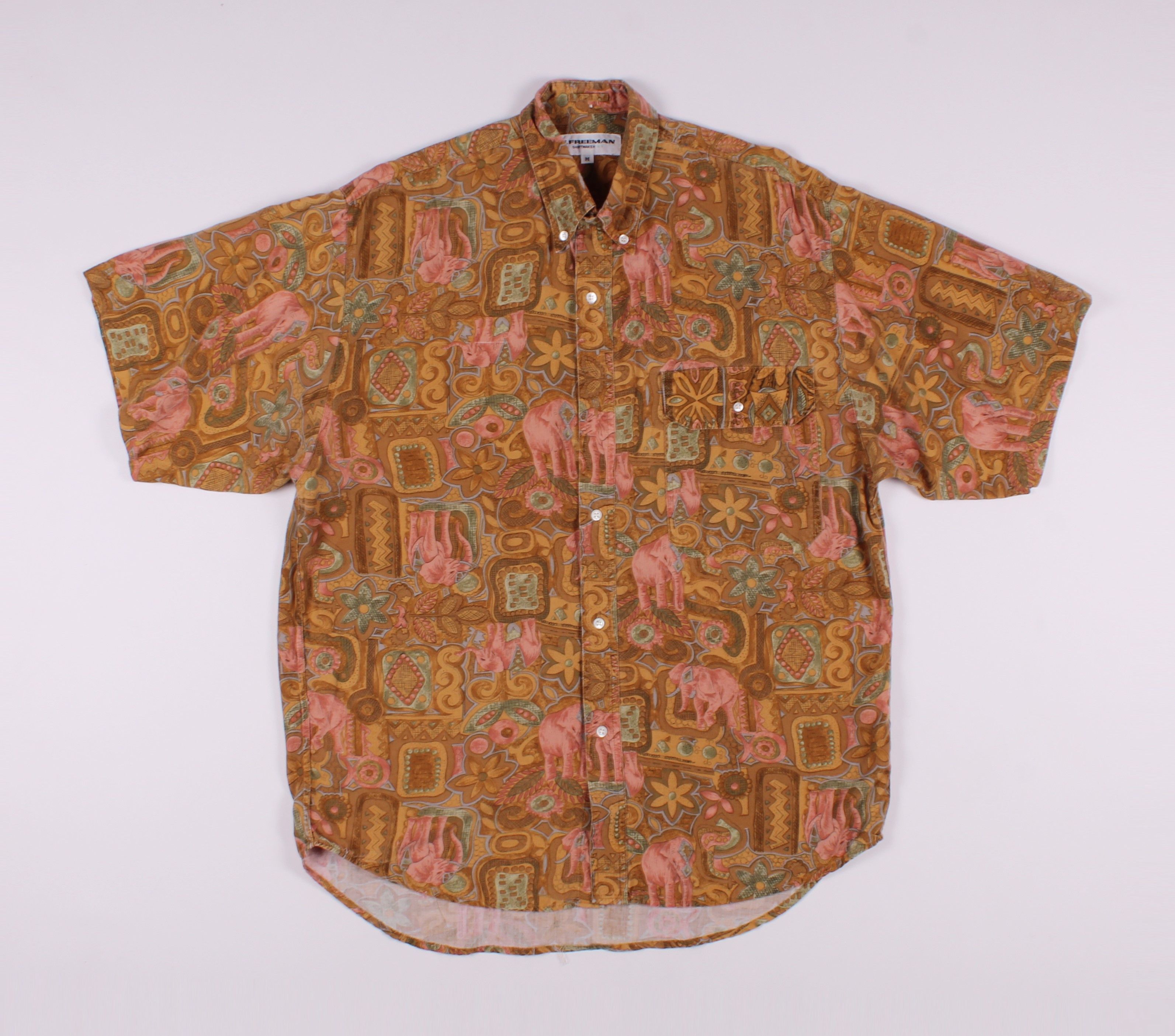 Vintage 80's Colored Art Elephants Printed Shirt