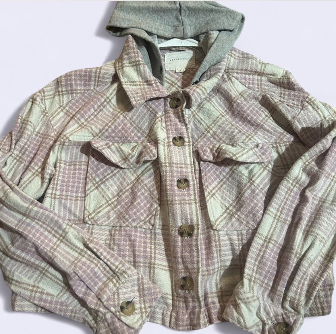 Aeropostale Aeropostale Cropped Pink Flannel Jacket Size L / US 10 / IT 46 - 1 Thumbnail