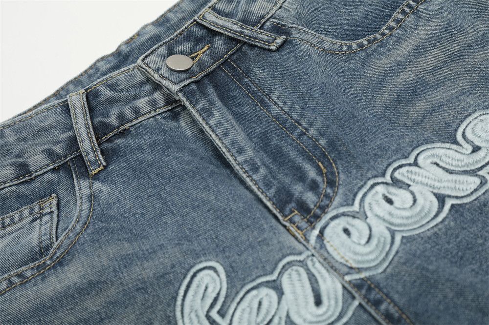 Vintage Men's embroidered lettering washed distressed scimitar jeans Size US 32 / EU 48 - 3 Thumbnail