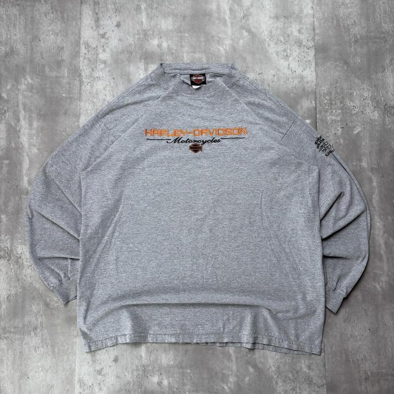 Harley Davidson Vintage Grey Harley Davidson Grunge Biker Long Sleeve Shirt Size US XL / EU 56 / 4 - 1 Thumbnail