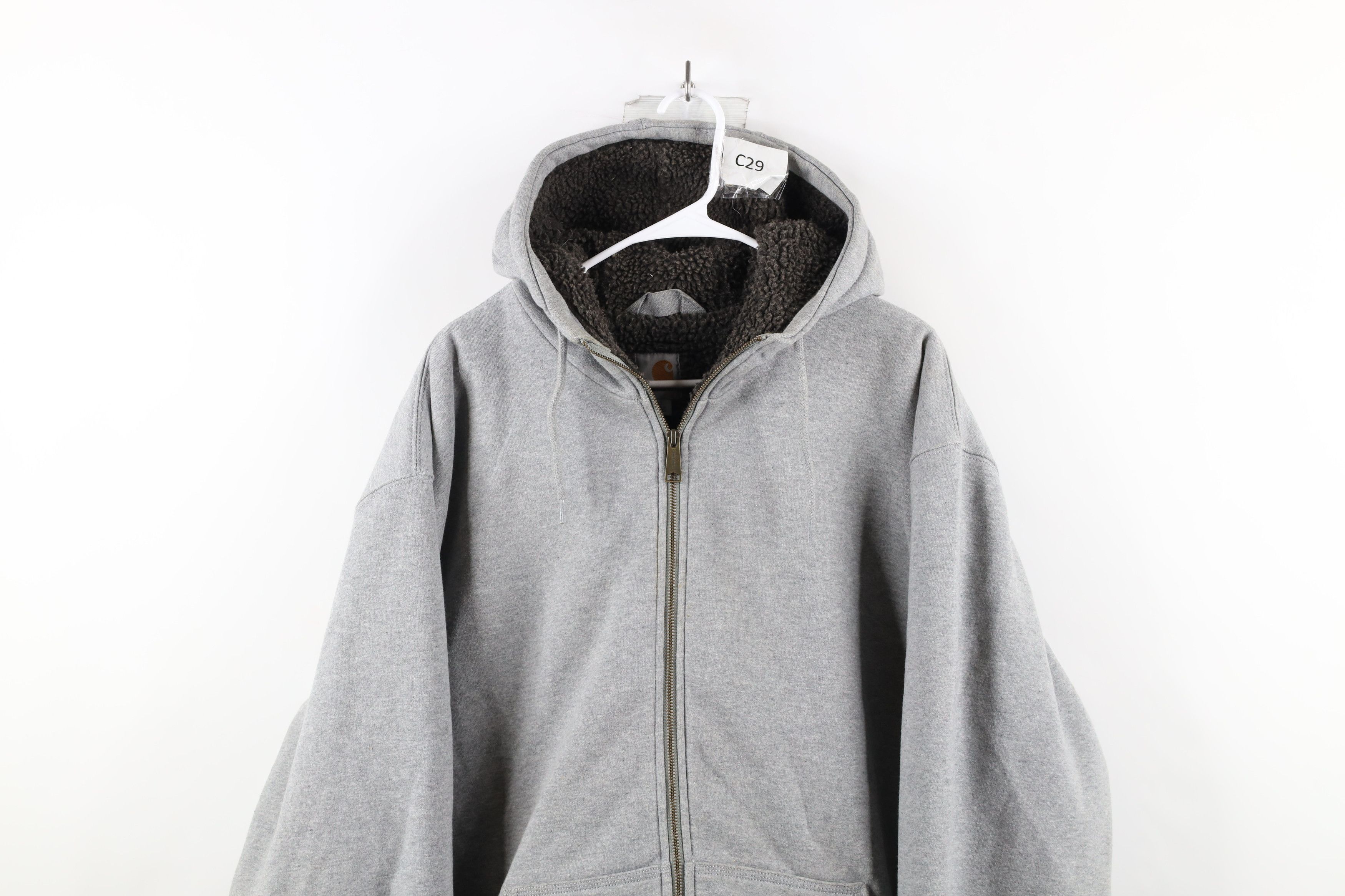 Carhartt × Vintage Vintage Carhartt Fleece Lined Full Zip Hoodie Jacket Swacket Size US XL / EU 56 / 4 - 2 Thumbnail