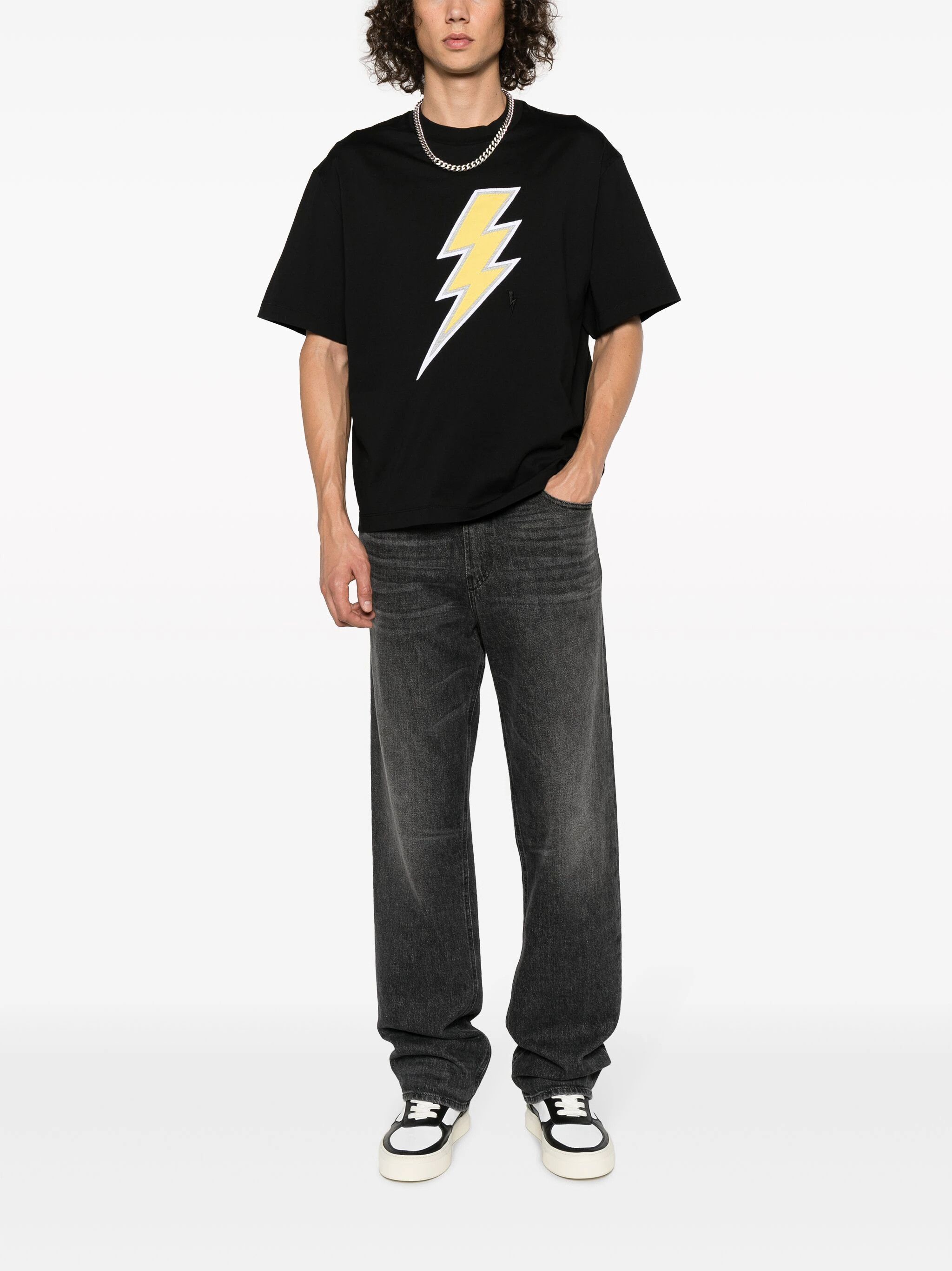 Neil Barrett NEIL BARRETT black Thunderbolt embroidered t-shirt Medium Size US M / EU 48-50 / 2 - 1 Thumbnail