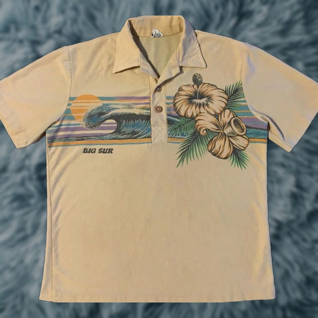 Vintage VINTAGE Big Sur Polo Shirt S USA Surf Beach Wave Grunge Hawaii Sunset 70s Faded Single Stitch Beige Mens Short Sleeve Button-Up Size US S / EU 44-46 / 1 - 1 Thumbnail