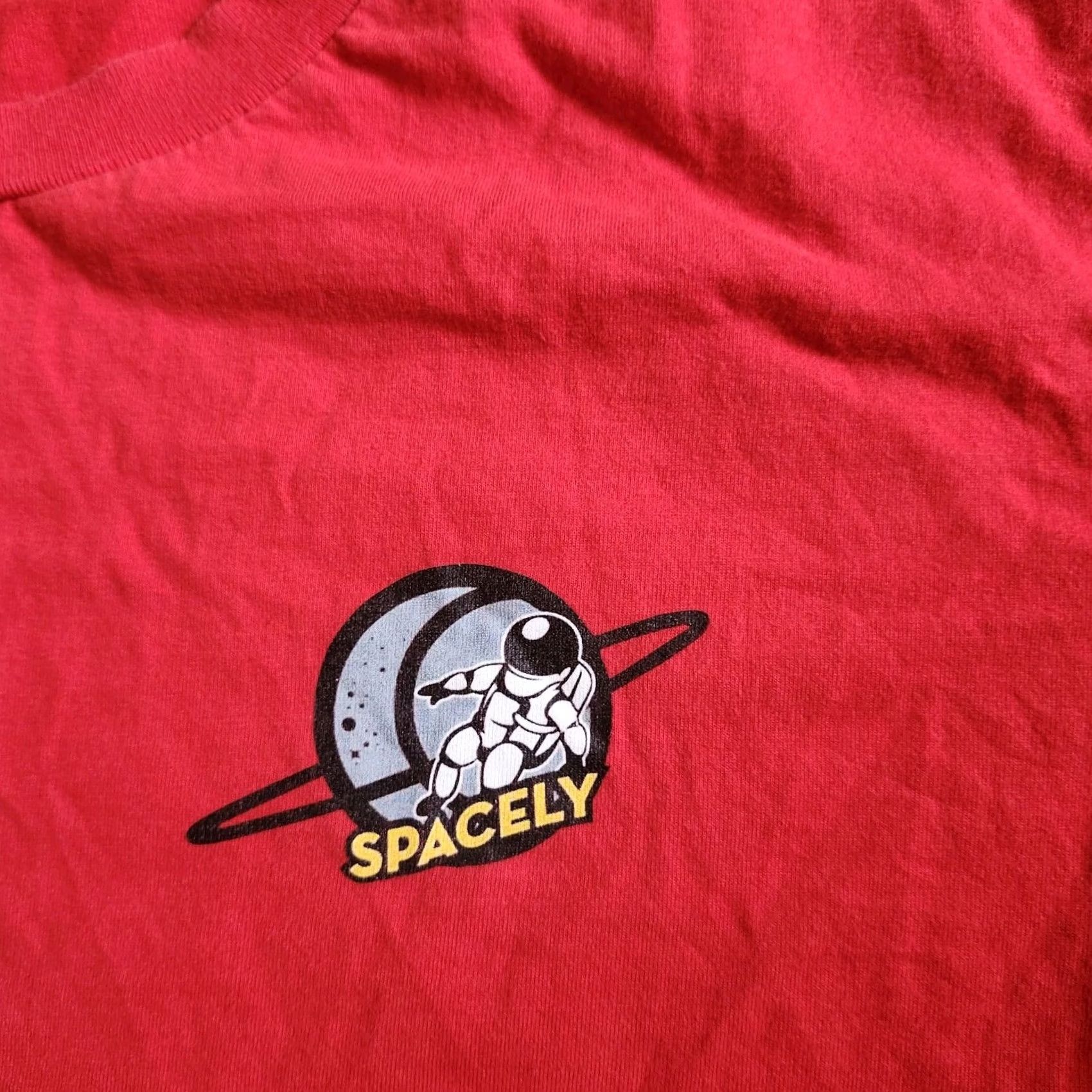Vintage Spacely Unlimited Men's Red T-shirt - L Shirt Crew Neck Short Sleeve Cotton Space Theme Stains Needs Cleaning Size US L / EU 52-54 / 3 - 6 Thumbnail