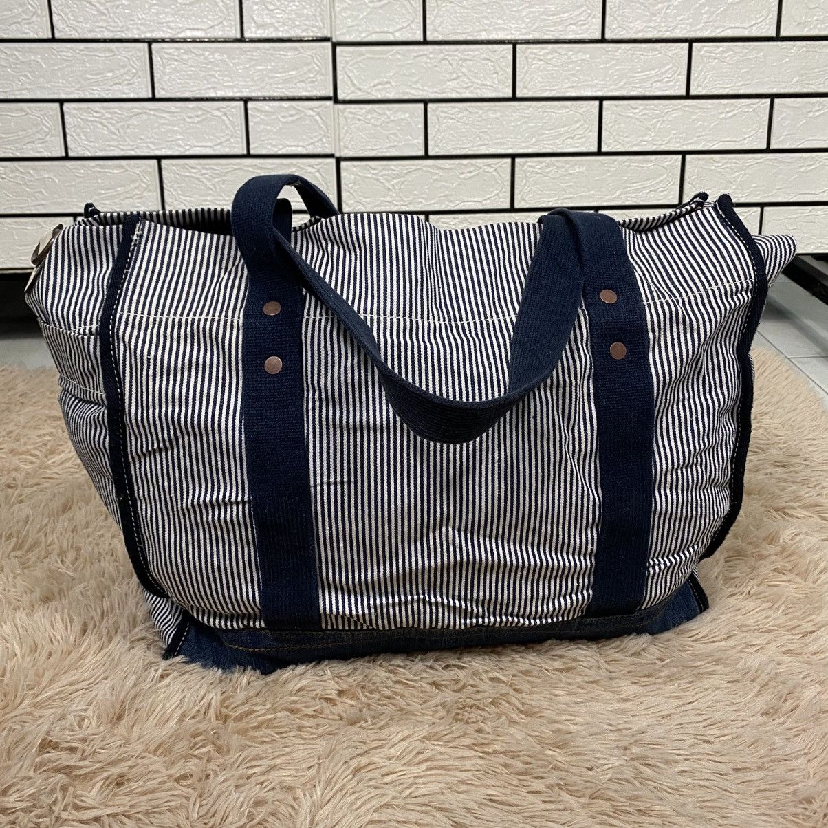 Japanese Brand 📌Vintage Striped Design Chore Bag Gap Hickory Issey Miyake Size ONE SIZE - 3 Thumbnail