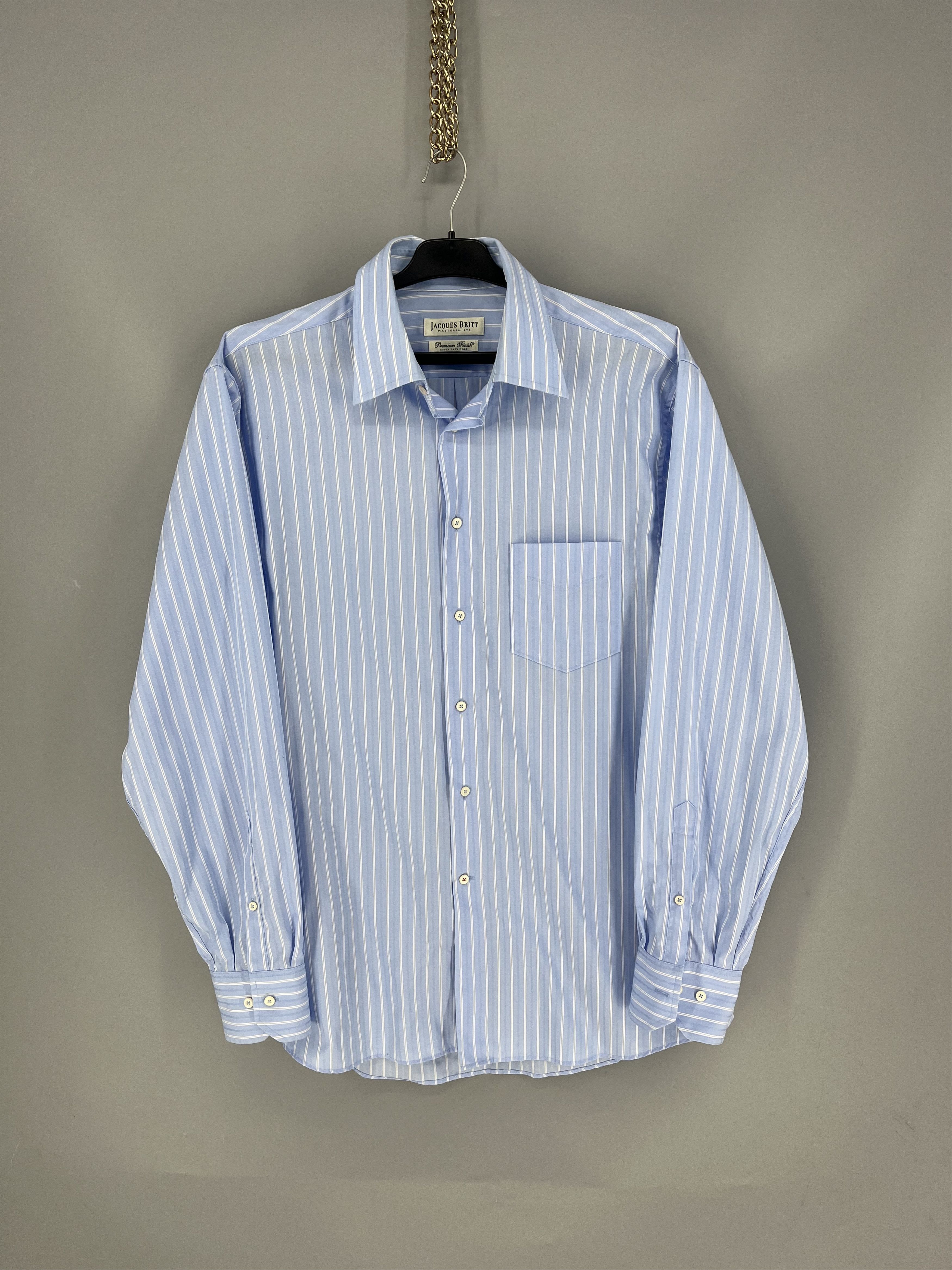 Vintage Jacques Britt Mens Blue White Striped Long Sleeve Button Size US M / EU 48-50 / 2 - 1 Thumbnail