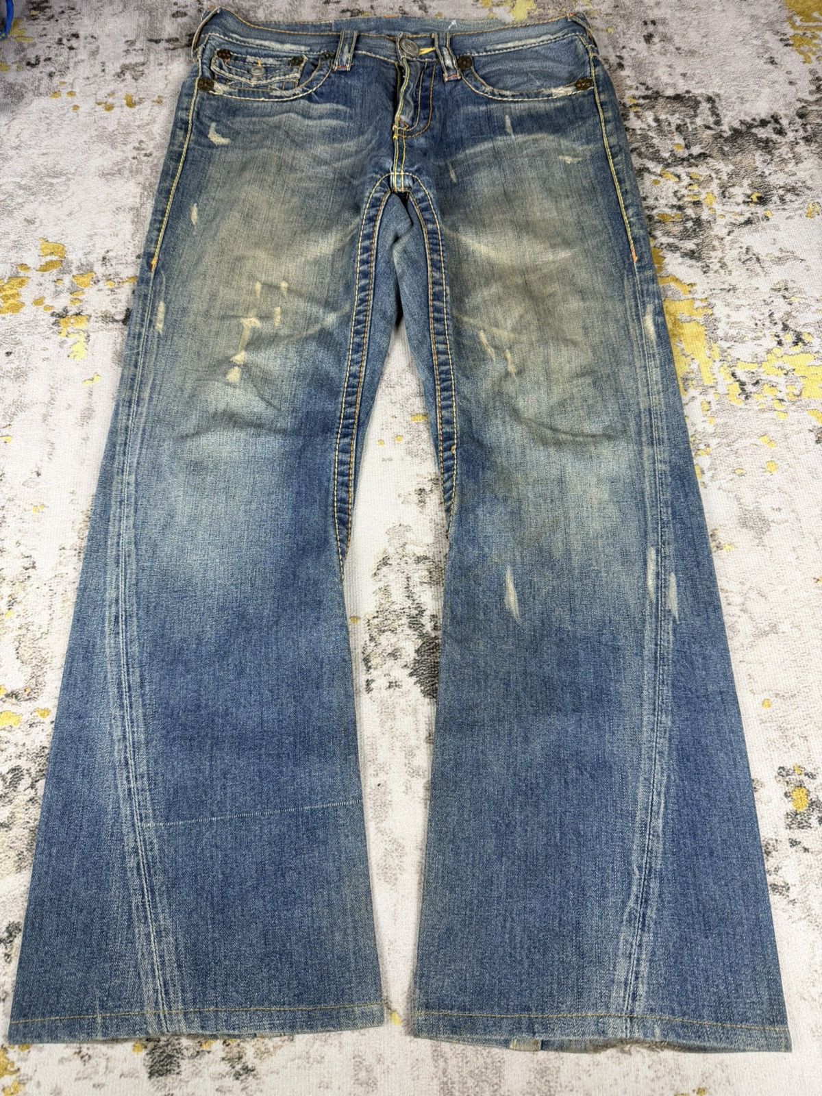 Tornado Mart Vintage True Religion Joey Big T Flared Distressed Jeans Size US 33 - 2 Thumbnail