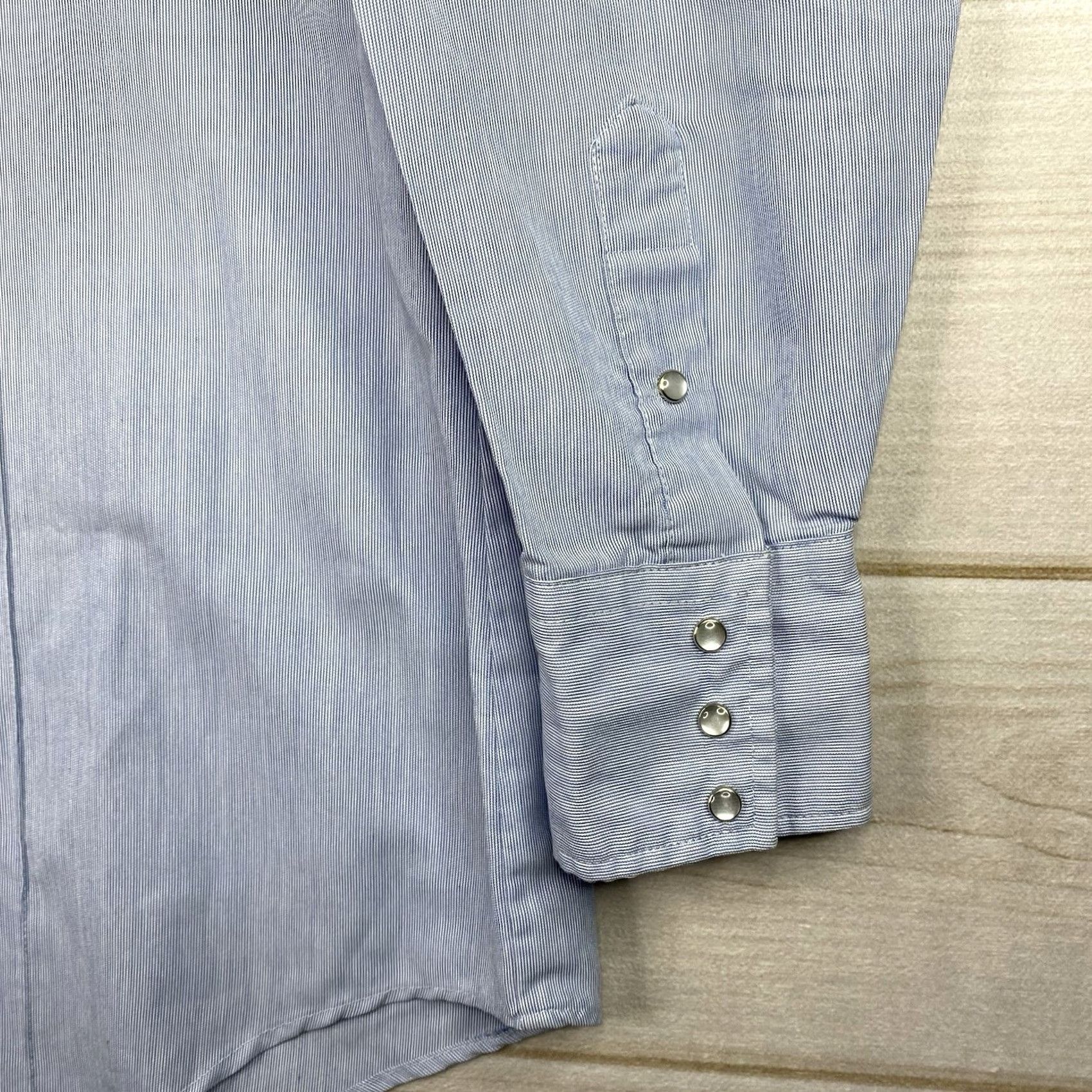 Vintage Tem Tex Western Shirt Mens 2XL Blue Micro Stripe Pearl Snap Pockets Cowboy Vtg Size US XXL / EU 58 / 5 - 4 Thumbnail
