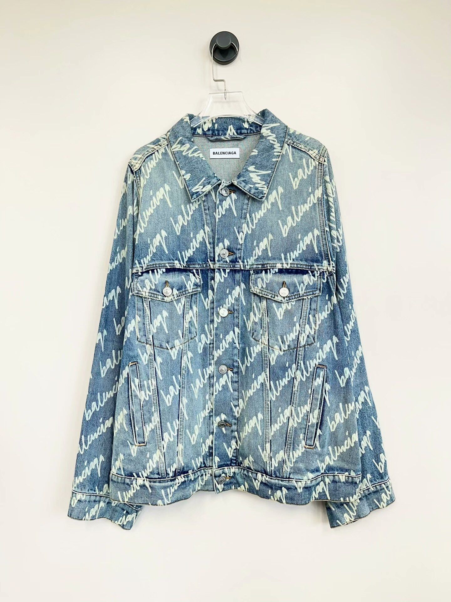 Balenciaga Balenciaga Blue Logo Denim Jacket Size US XS / EU 42 / 0 - 1 Thumbnail