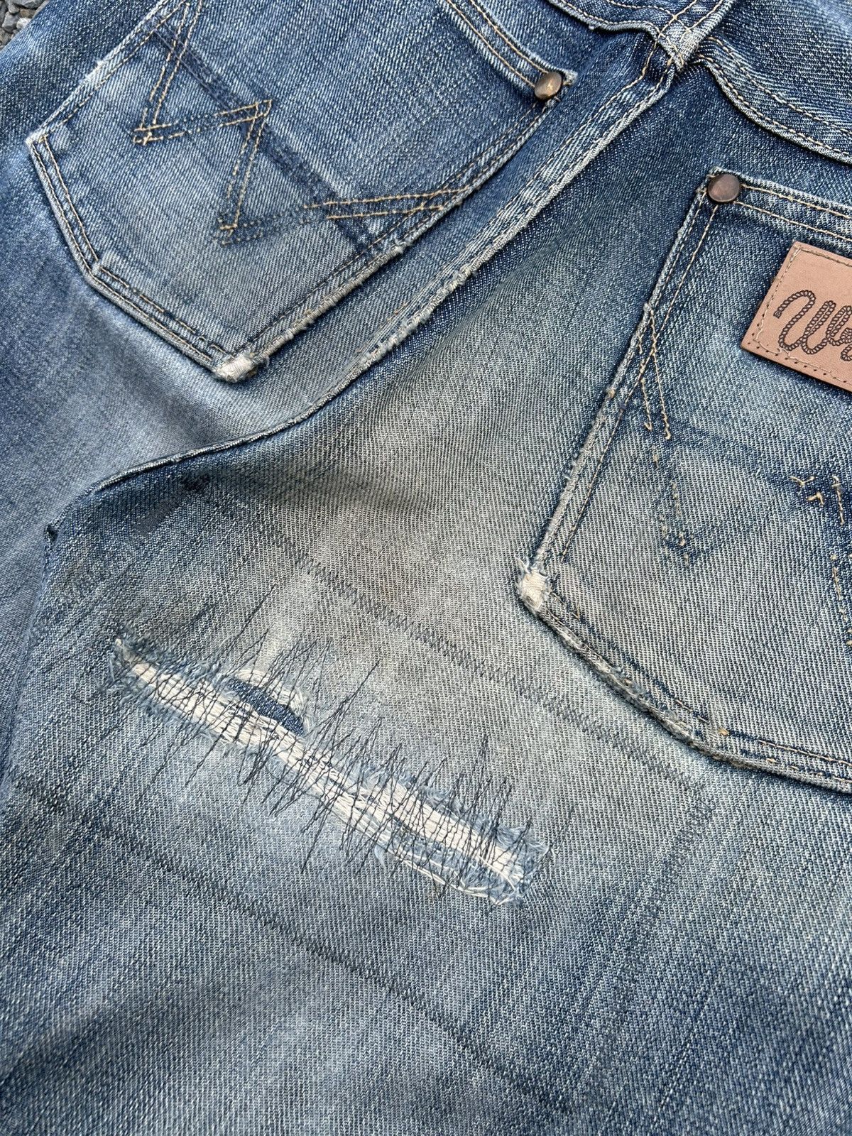 Kapital VINTAGE WRANGLER BLUE BELL SELVEDGE DISTRESSED DENIM JEANS Size US 31 - 12 Thumbnail