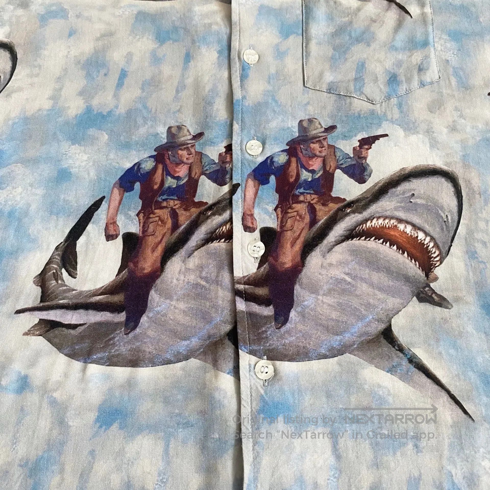 Rhude shark print short sleeve Aloha shirt. Size US M / EU 48-50 / 2 - 3 Thumbnail