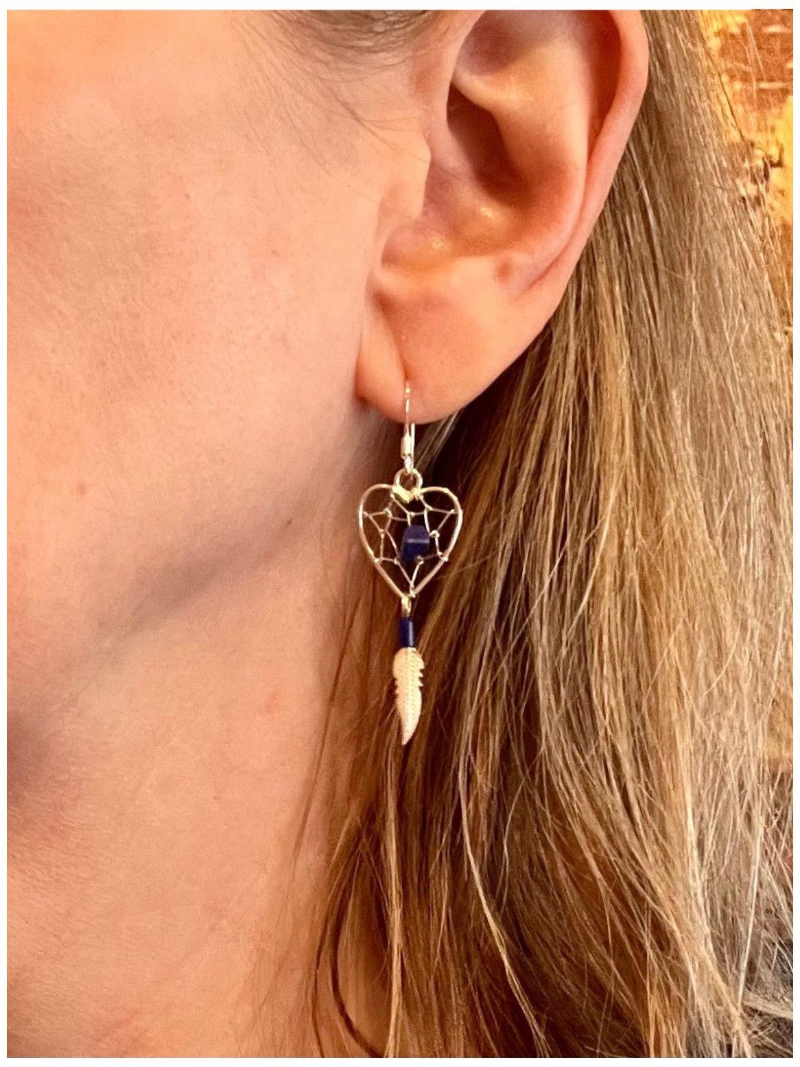 Vintage JAPANESE MADE STERLING SILVER DREAMCATCHER LAPIZ EARRINGS Size ONE SIZE - 5 Thumbnail