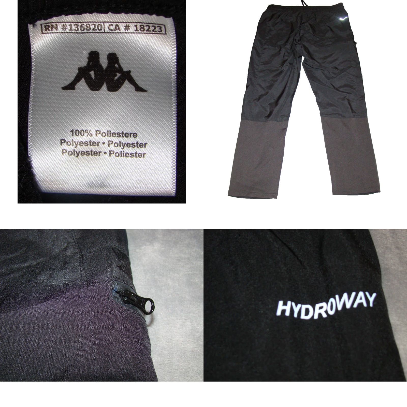 Kappa Kappa Hydroway Mens 2XL Track Elastic Drawstring Reflective Black Pants Size US 39 - 8 Thumbnail