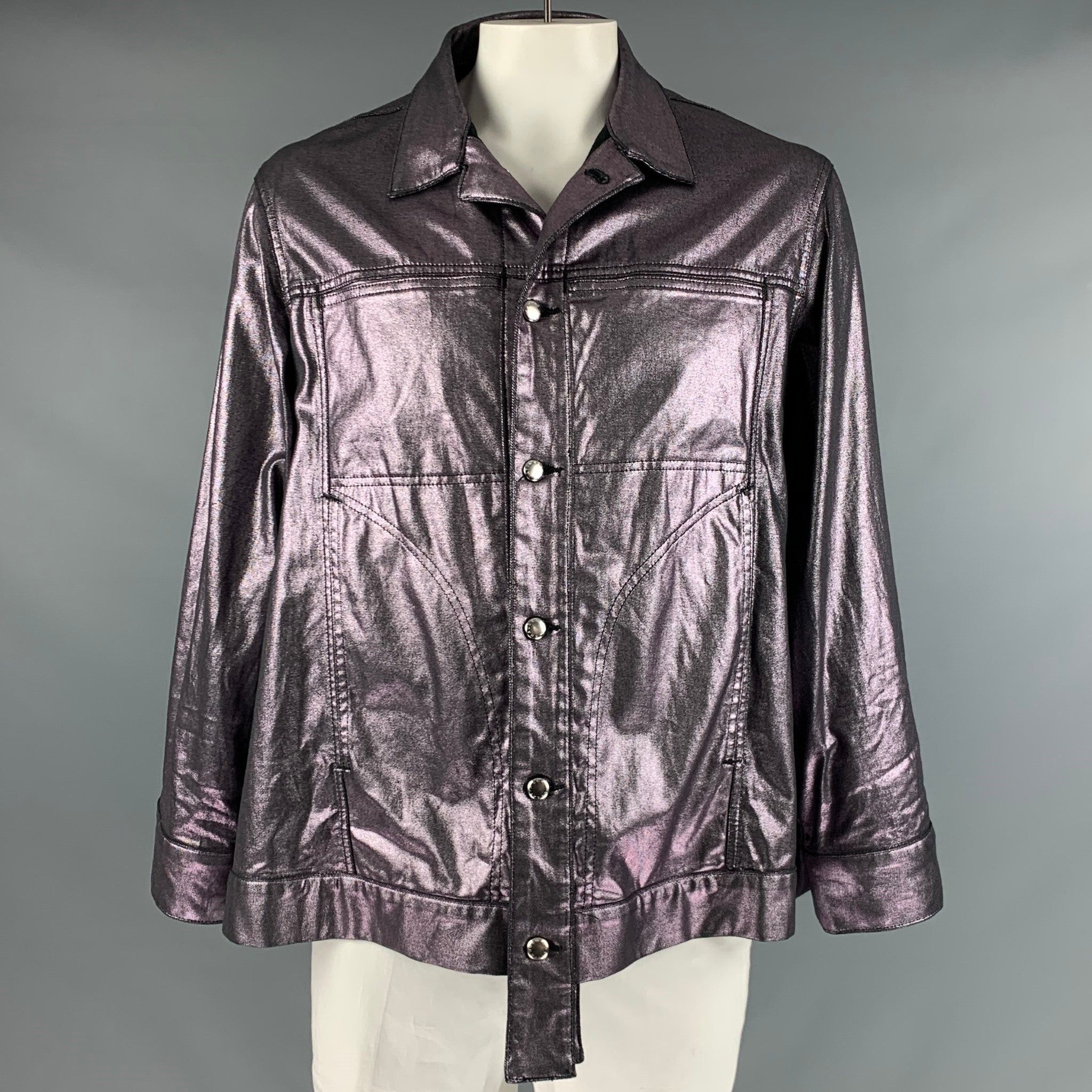 image of Eckhaus Latta Purple Metallic Cotton Lycra Buttoned Jacket, Men's (Size Large)