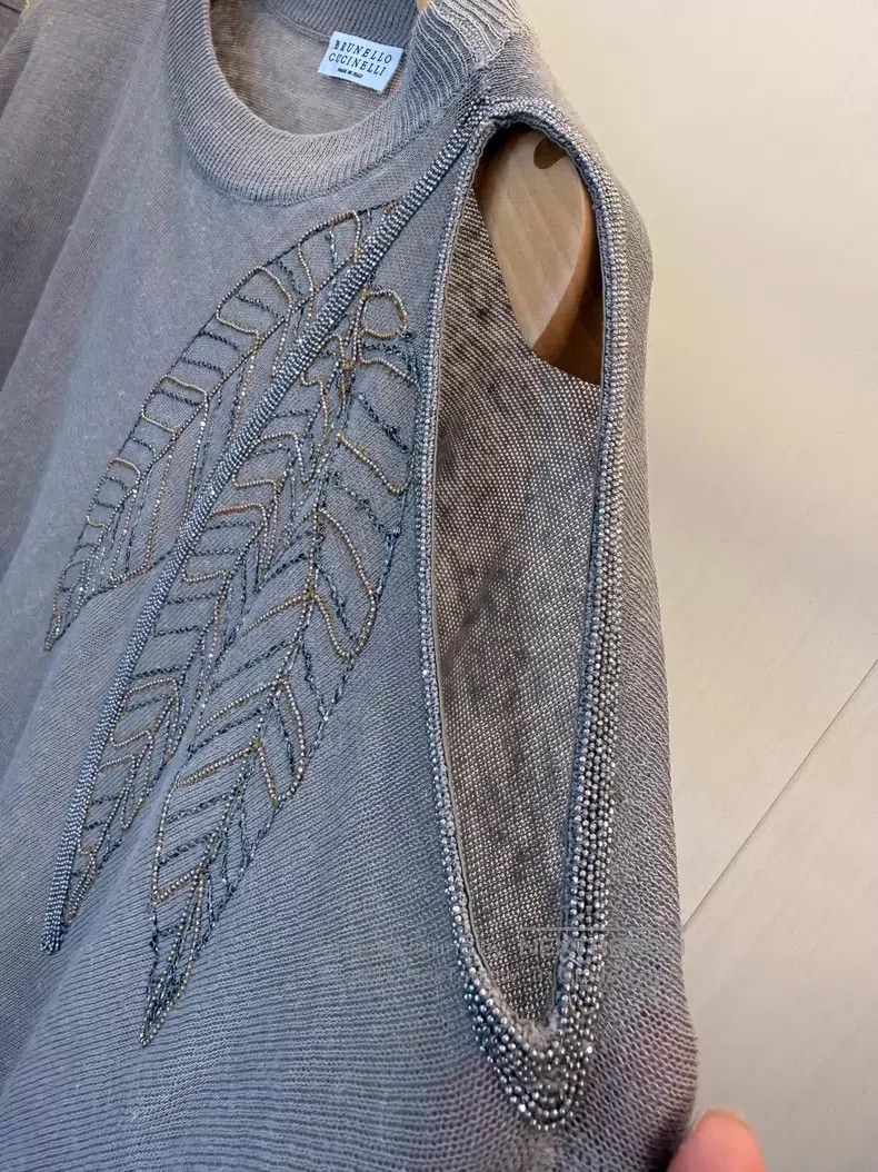 Brunello Cucinelli Brunello Cucinelli Beaded Linen Knit Top Size XS / US 0-2 / IT 36-38 - 6 Thumbnail
